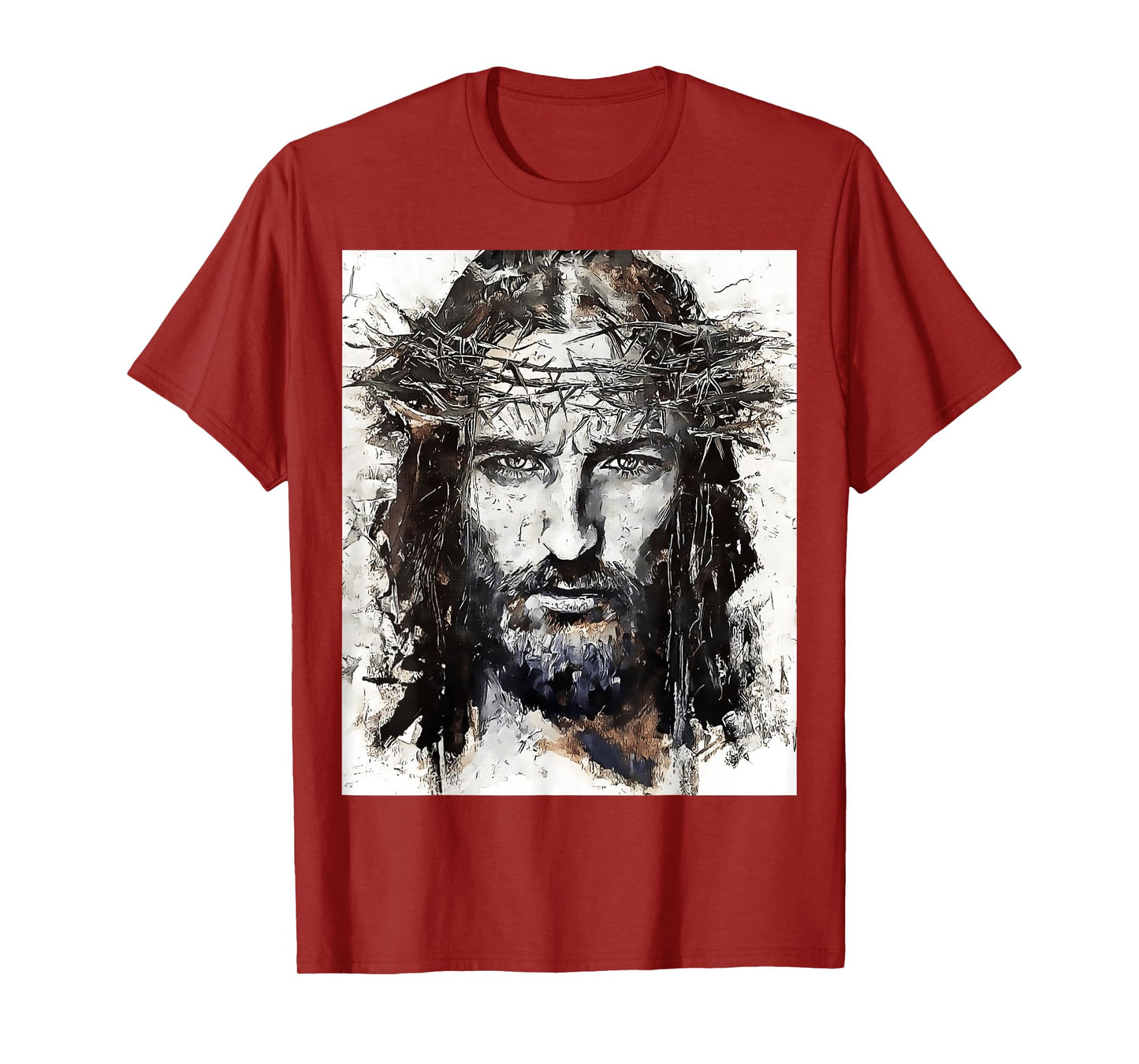 Vintage Art Face Of Jesus On A Cross With Crown Of Thorns T-Shirt