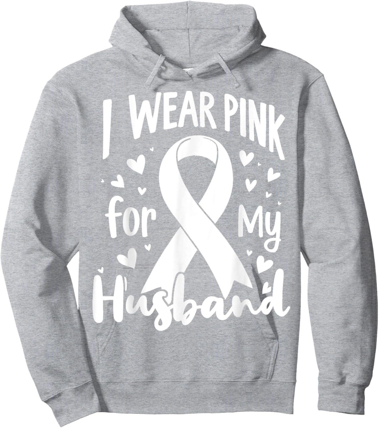 I Wear Pink For My Husband Cancer Awareness Ribbon Hoodie - Hoodie | Ash