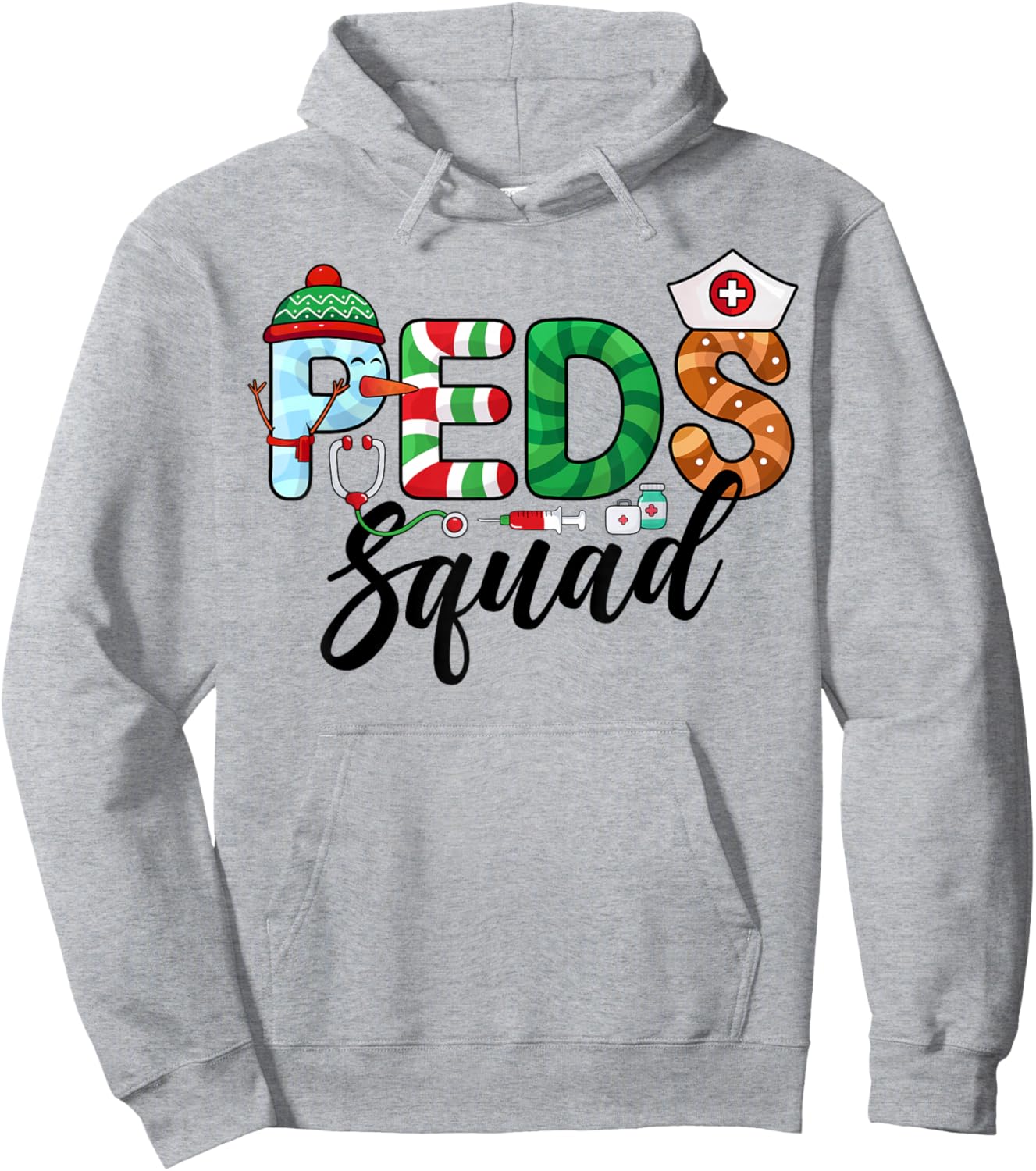 PEDS Squad Xmas Holiday Pediatric Nurse Team Christmas Hoodie - Hoodie | Ash