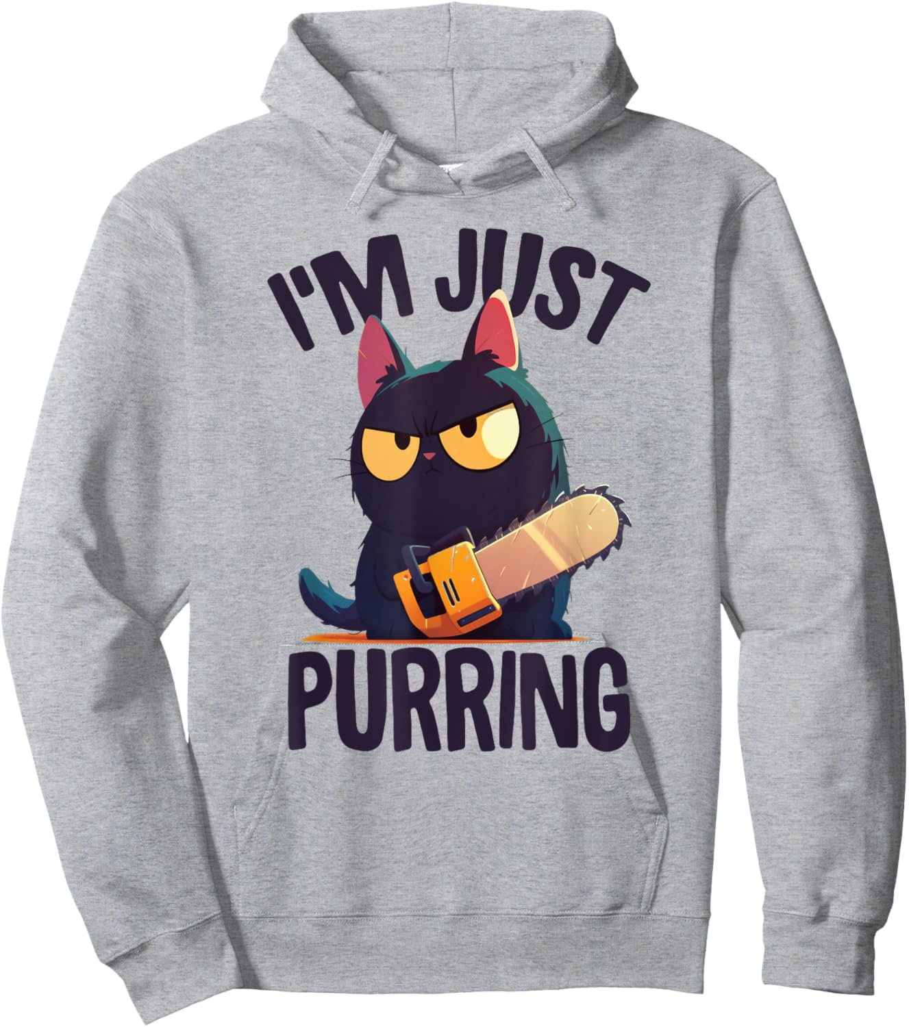 Funny Halloween Cat With Chainsaw, Murderous Black Cat Hoodie - Hoodie | Ash