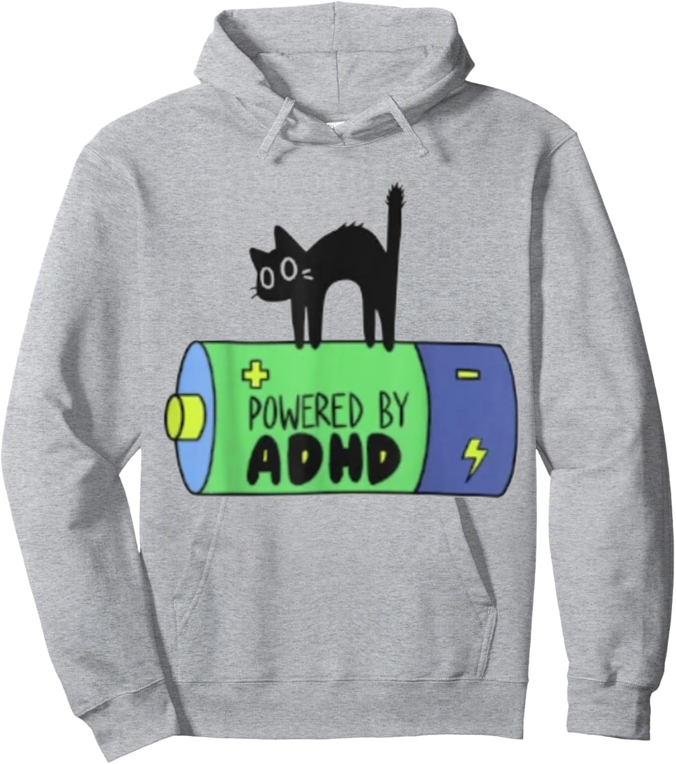 Powered By ADHD Cat Funny Hoodie - Hoodie | Ash