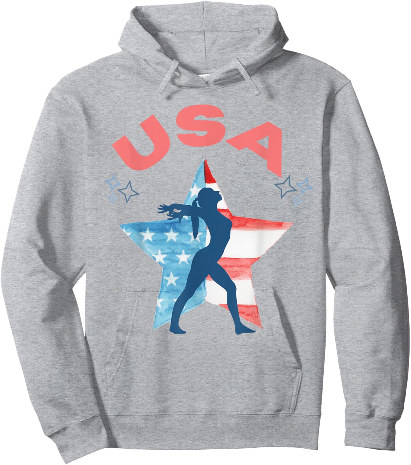 Girls Gymnastics American Flag Star Patriotic USA Gymnast Hoodie - Hoodie | Ash