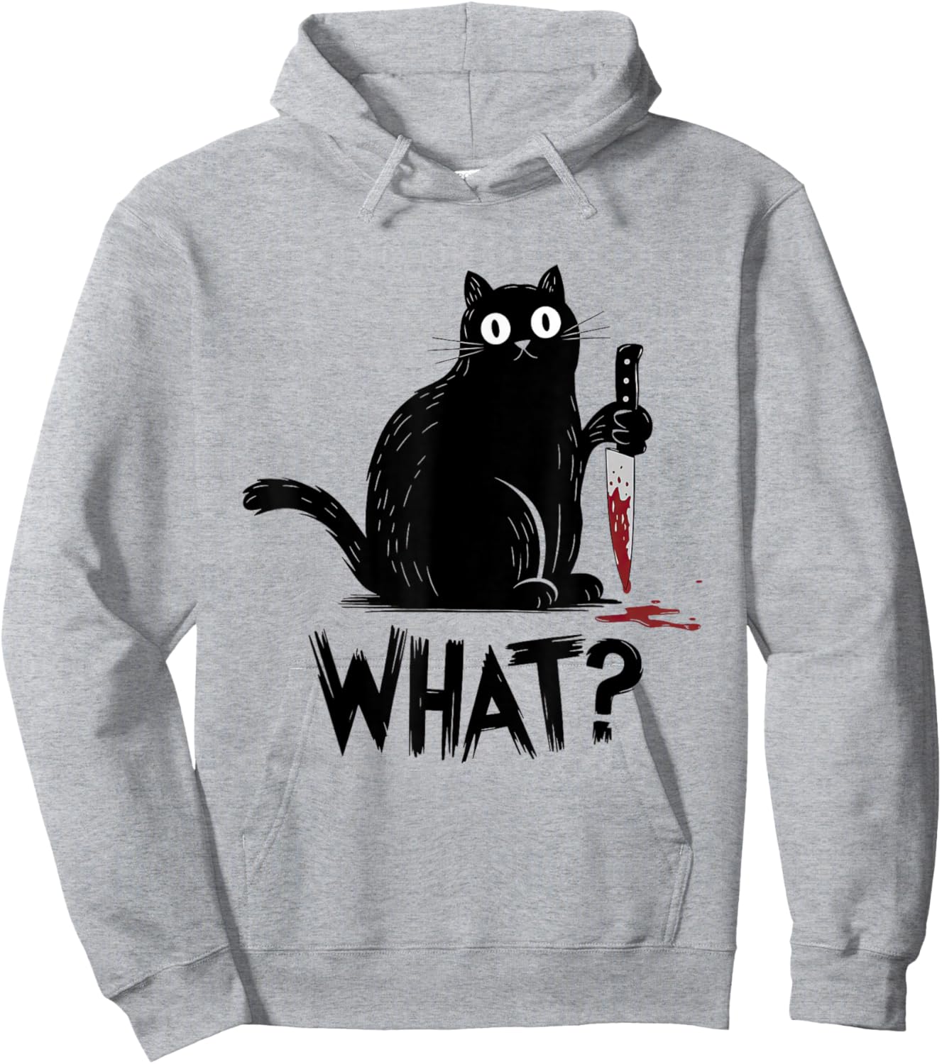Black Cat What? Black Cat Murderous Cat With Knife Black Cat Hoodie - Hoodie | Ash