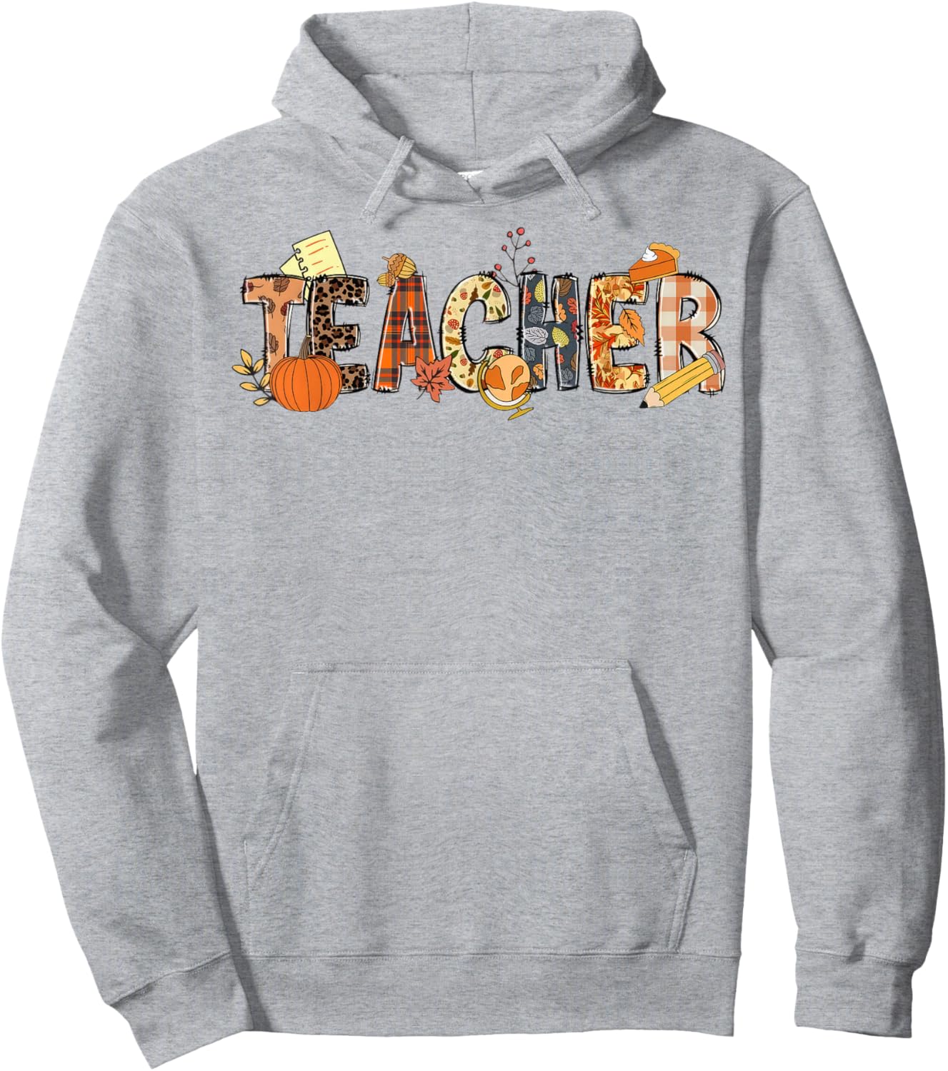 Leopard Teacher Fall Leaves Autumn Thanksgiving Hoodie - Hoodie | Ash