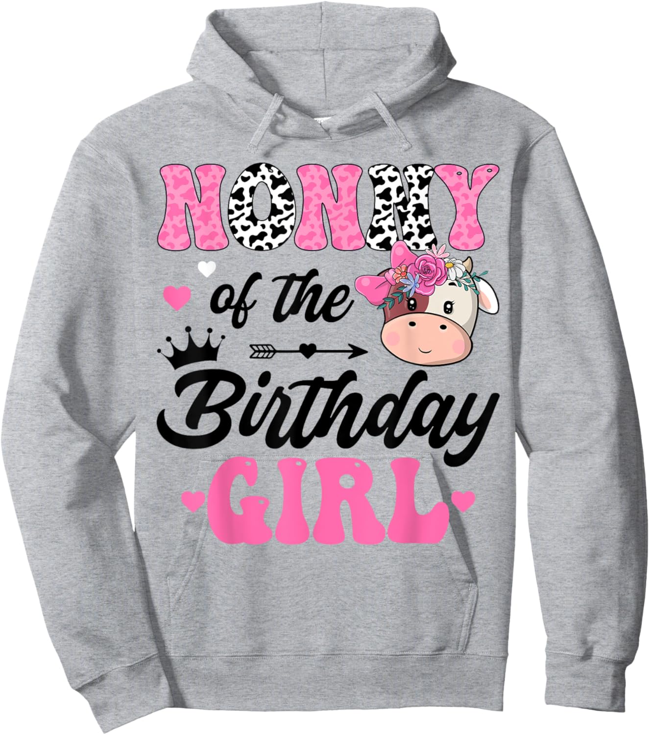 Nonny Of The Birthday Girl Cute Cow 1St Birthday Party Hoodie - Hoodie | Ash