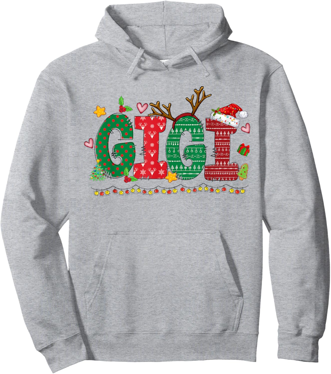 Gigi Claus Christmas Lights Pajama Family Matching Hoodie - Hoodie | Ash