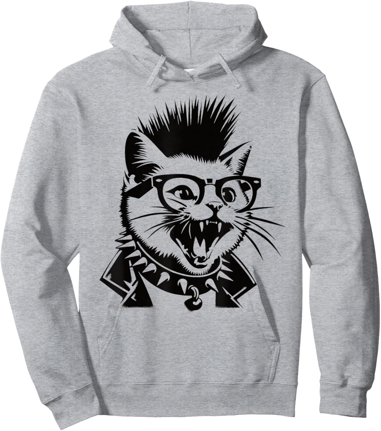 Punk Rock Cat Mohawk Glasses Cat Owner Punk Music Lover Men Women Hoodie - Hoodie | Ash