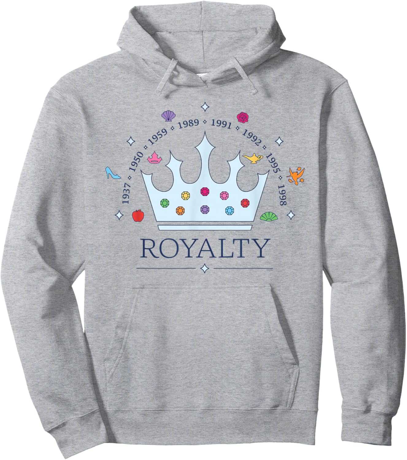 Disney Princess Royalty Crown Movie Timeline 1937-1998 Hoodie - Hoodie | Ash