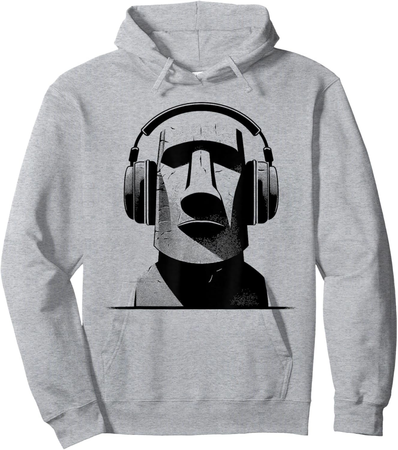 Easter Island Moai Statue Headphones Music Lover Funny Hoodie - Hoodie | Ash