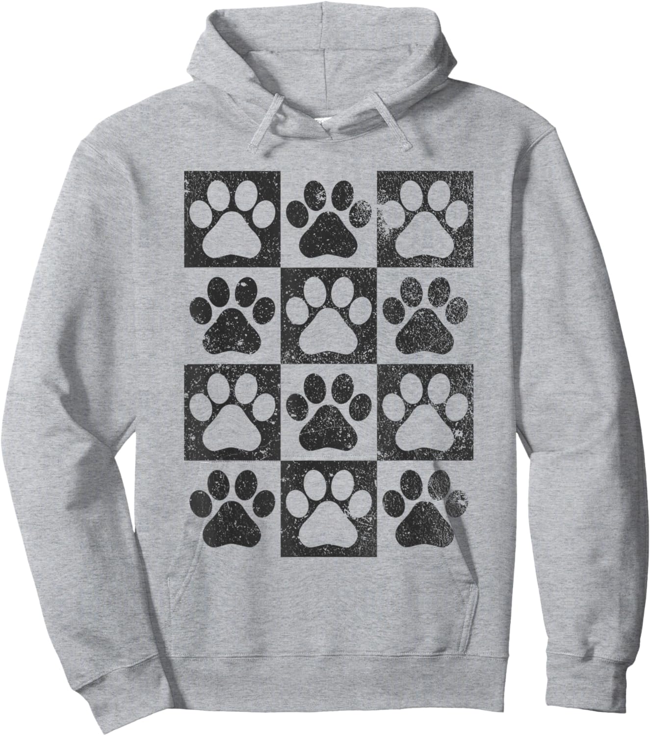 Retro Checkerboard Checkered Dog Paw Puppy Lover Hoodie - Hoodie | Ash