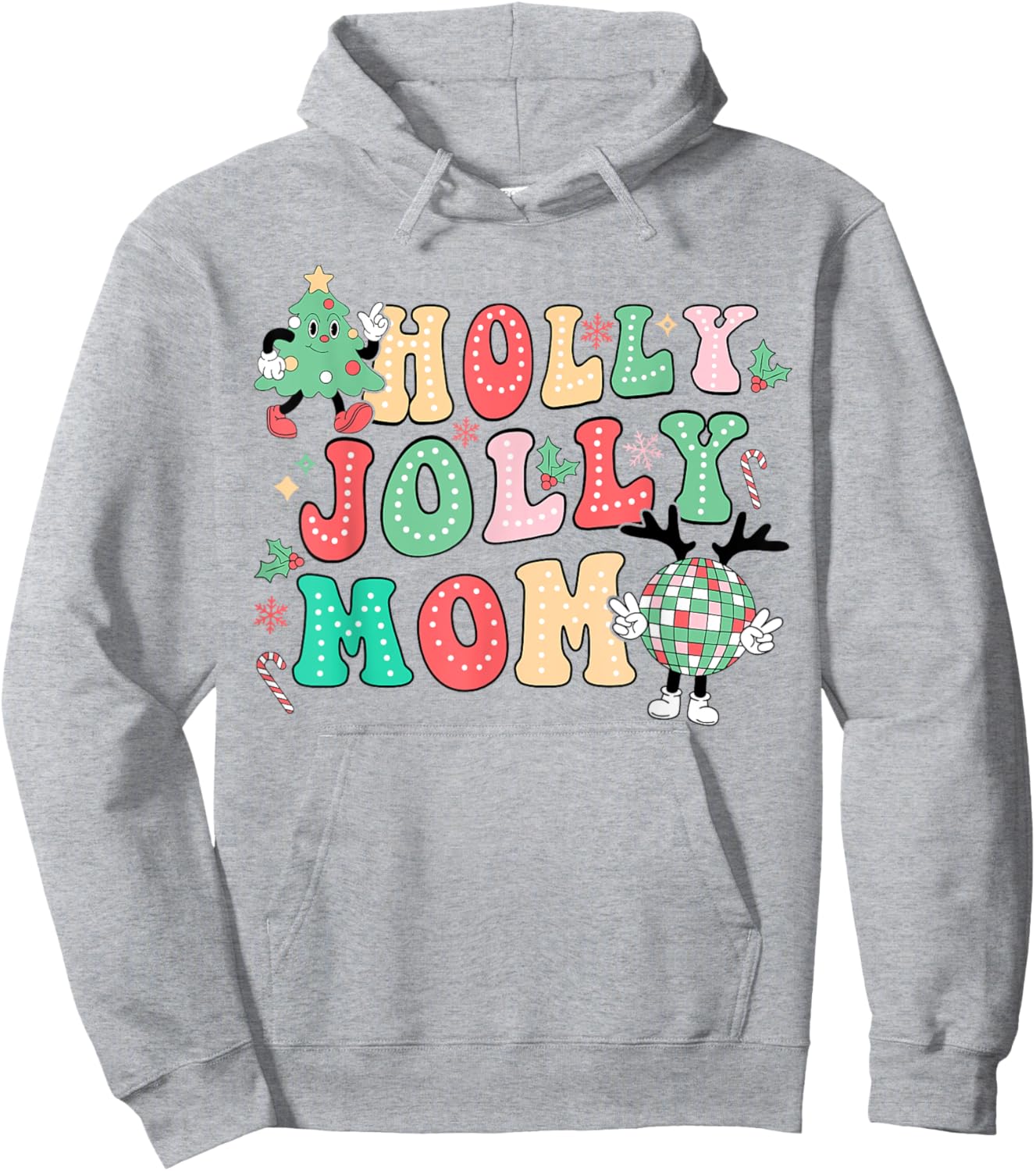 Groovy Holly Xmas Jolly Mom Christmas Vibes Matching Family Hoodie - Hoodie | Ash