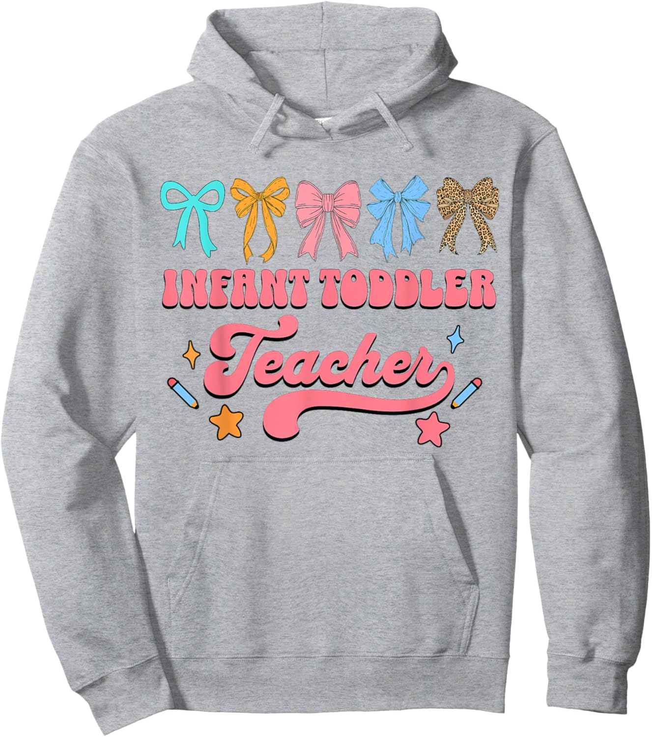 Infant Toddler Teacher Squad Daycare Coquette Bow Hoodie - Hoodie | Ash