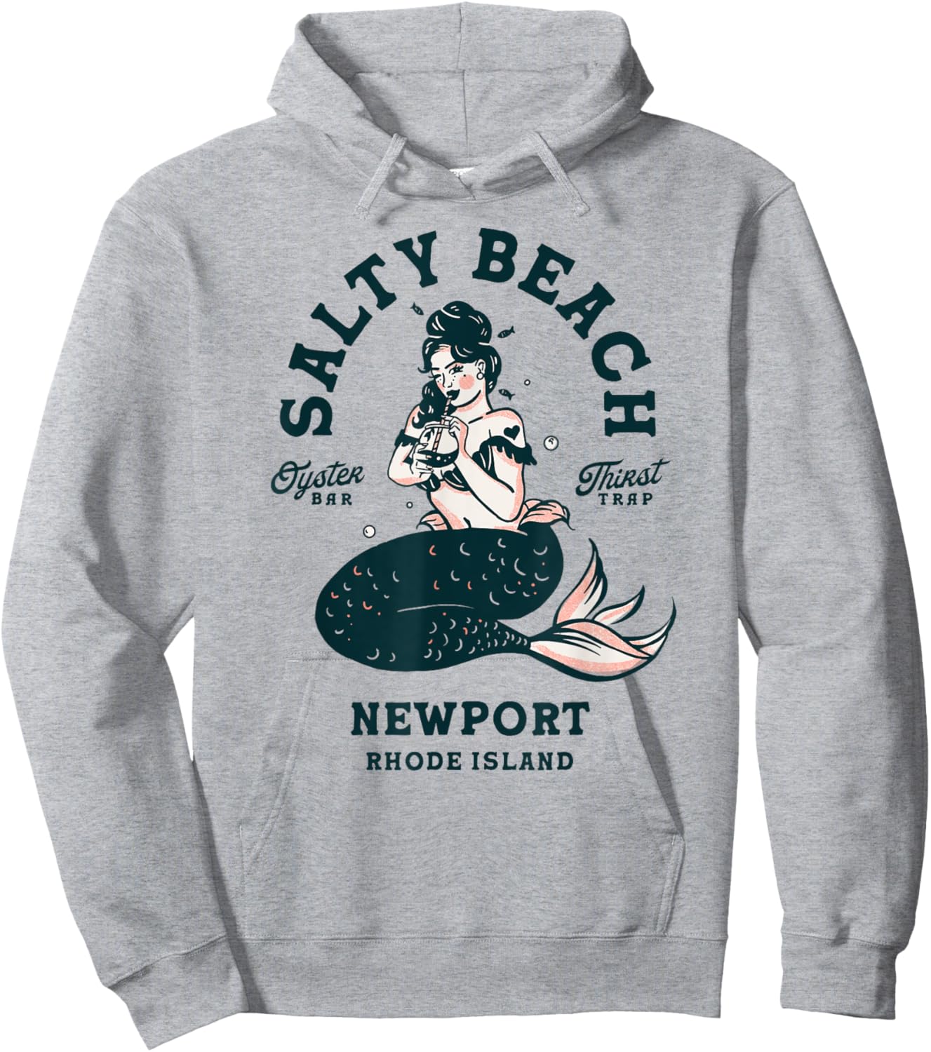 Salty Beach Newport Mermaid Shirt Rhode Island Oyster Pin Up Hoodie - Hoodie | Ash