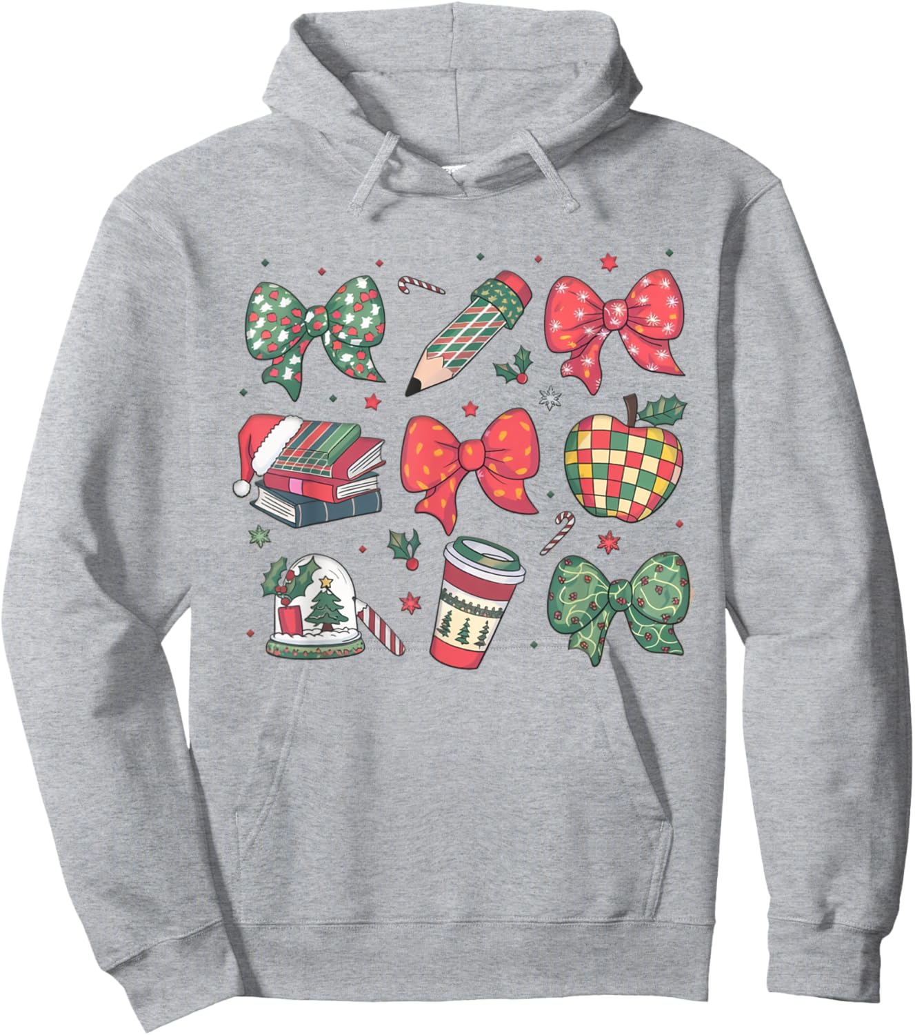 Coquette Bow Teacher Christmas Elementary School Xmas Winter Hoodie - Hoodie | Ash