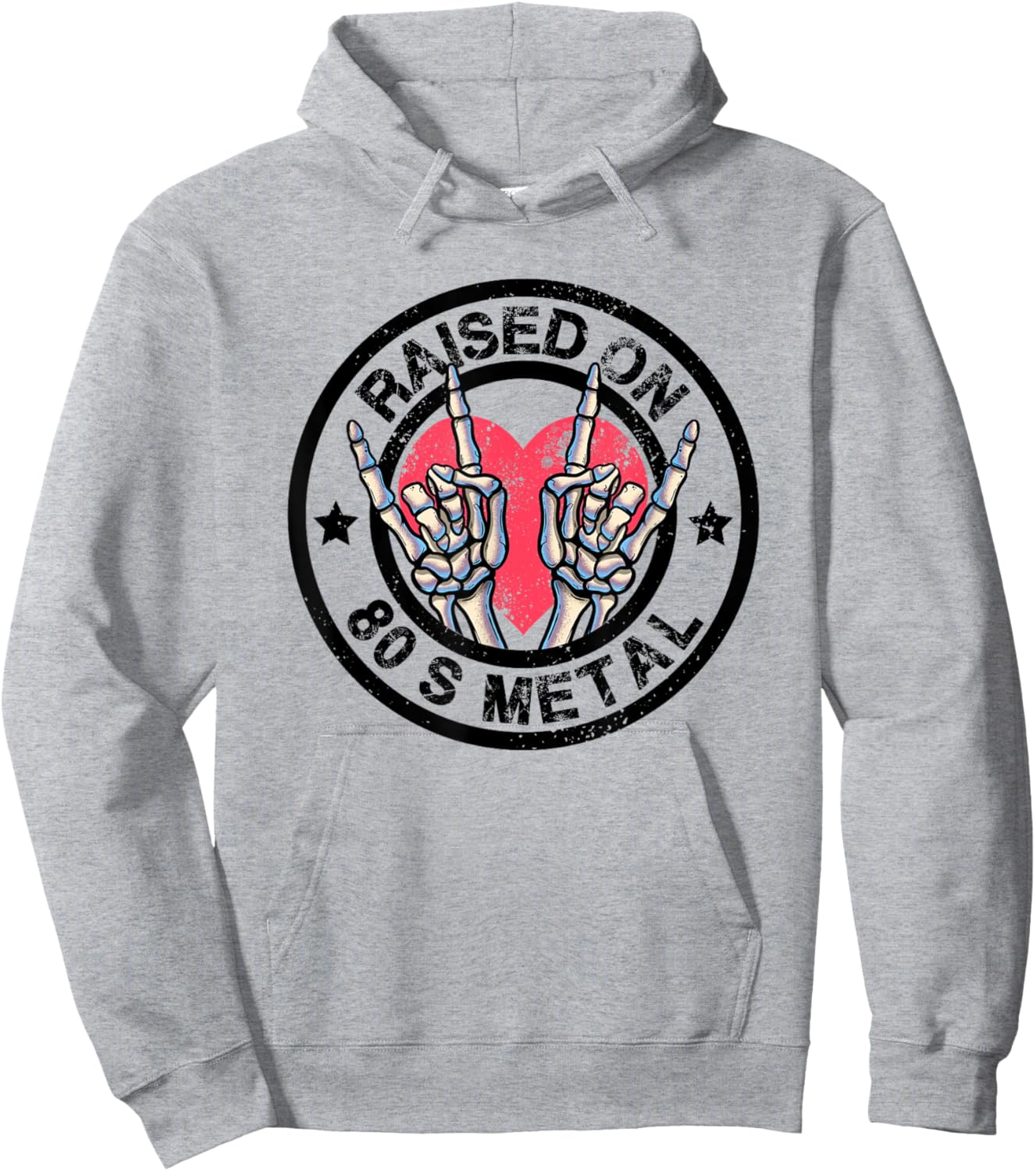 Raised on 80s Metal Skeleton Hand Rock Heavy Metal Concert Hoodie - Hoodie | Ash