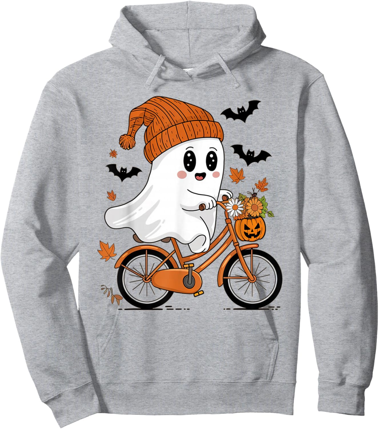 Cute Halloween Ghost Riding a Bicycle Girls Hoodie - Hoodie | Ash