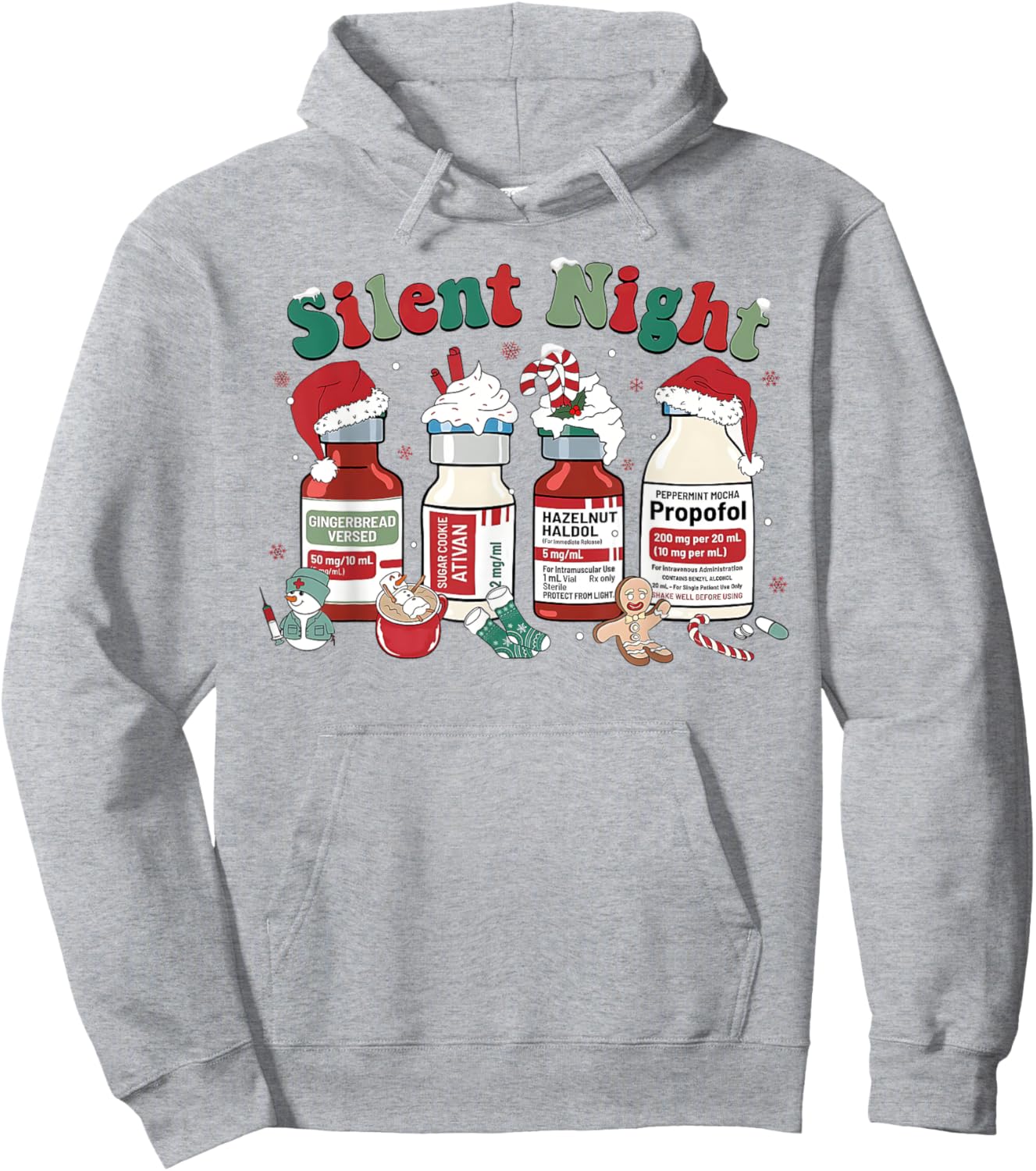 Peppermint Mocha Propofol Silent Night Christmas Nurse ICU Hoodie - Hoodie | Ash