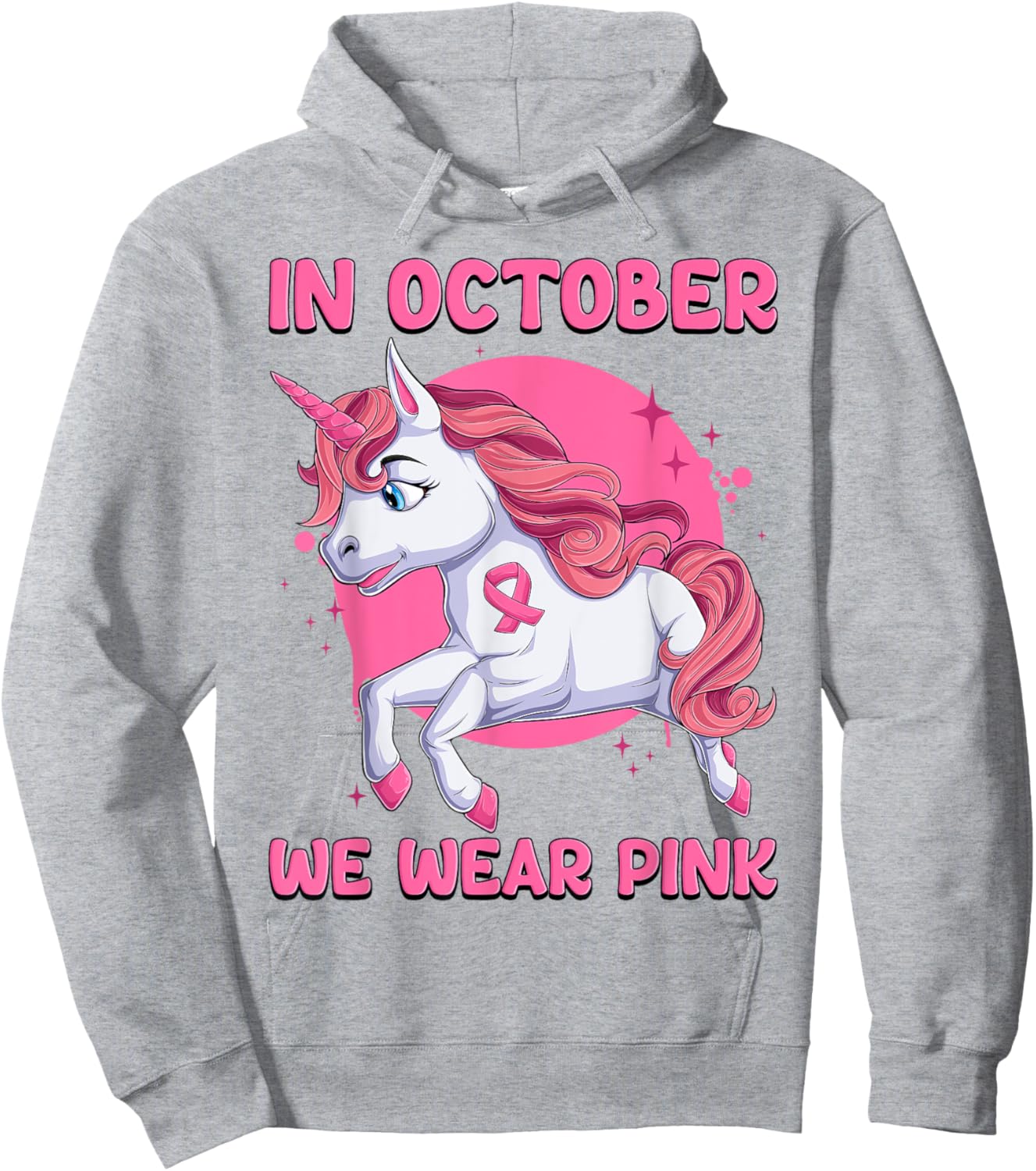 In October We Wear Pink Unicorn Breast Cancer Awareness Hoodie - Hoodie | Ash