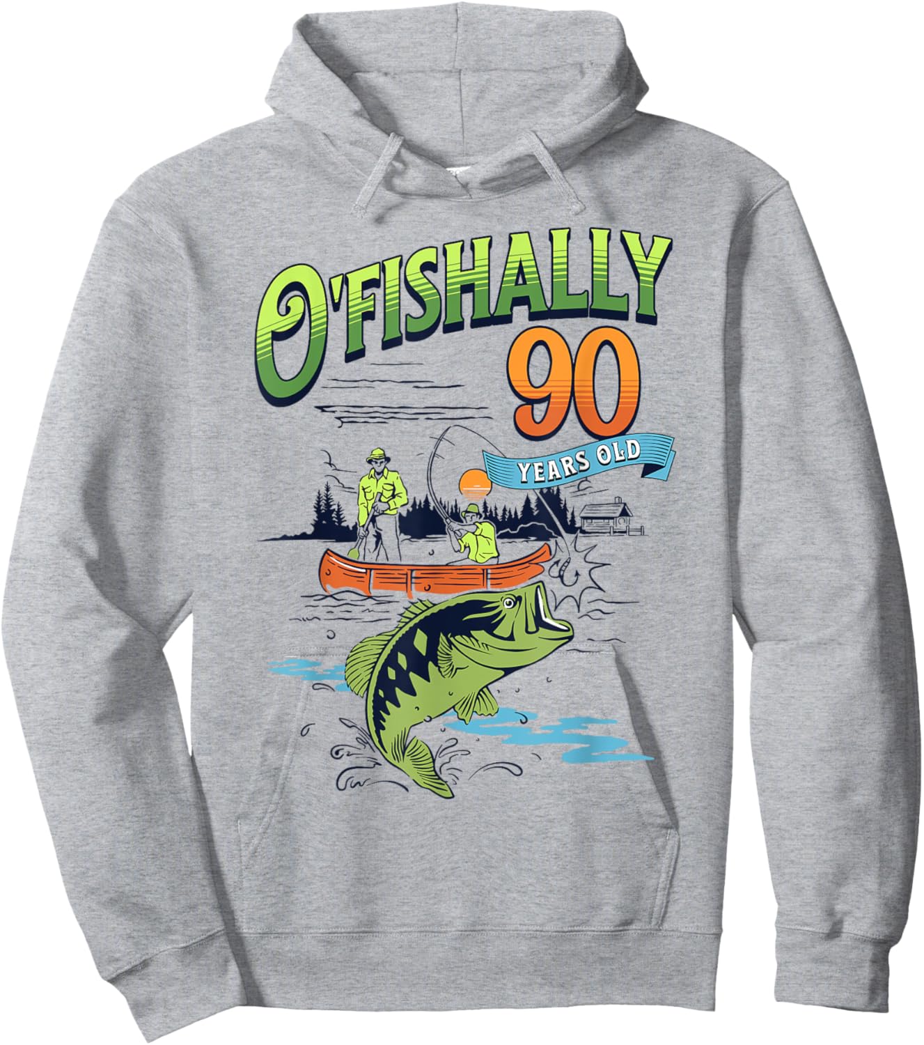 Ofishally 90 Years Old Fishing Theme 90th Birthday Fisherman Hoodie - Hoodie | Ash