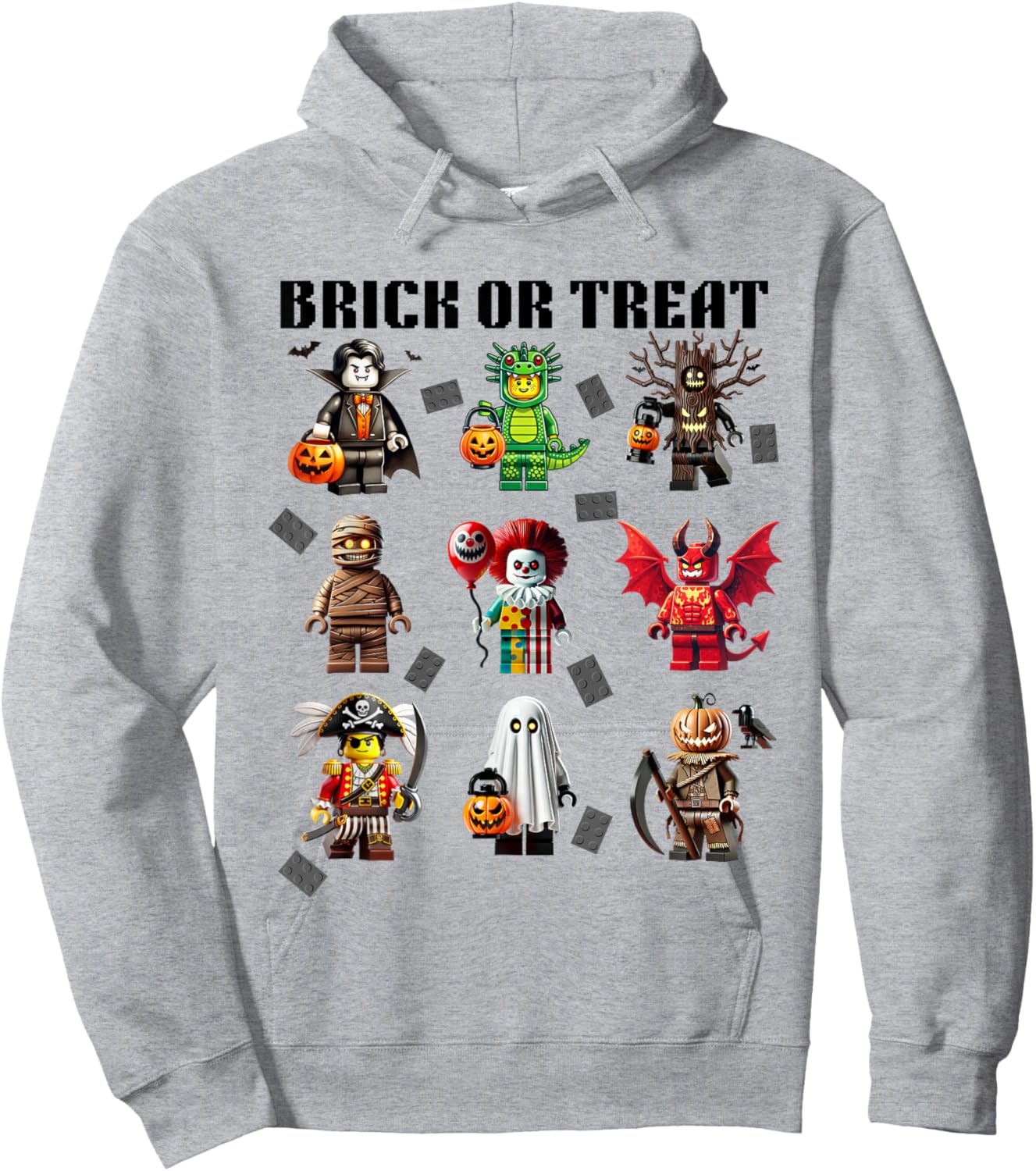 Building Bricks Halloween Brick Or Treat Costume Monsters Hoodie - Hoodie | Ash