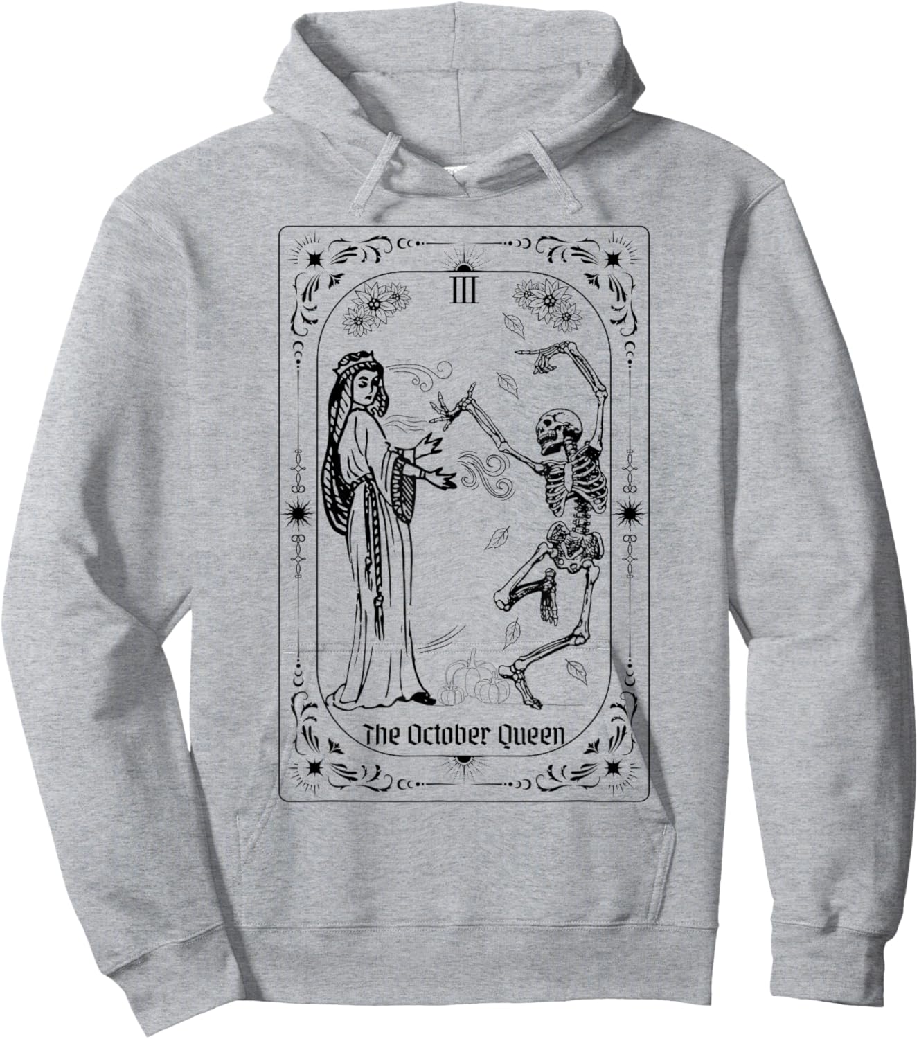 The October Queen Tarot Card Queen and Dancing Skeleton Hoodie - Hoodie | Ash