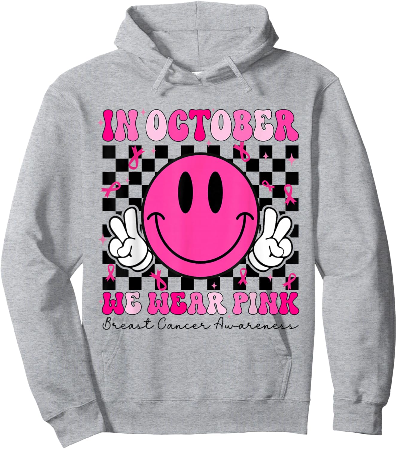 Groovy In October We Wear Pink Breast Cancer Awareness Hoodie - Hoodie | Ash
