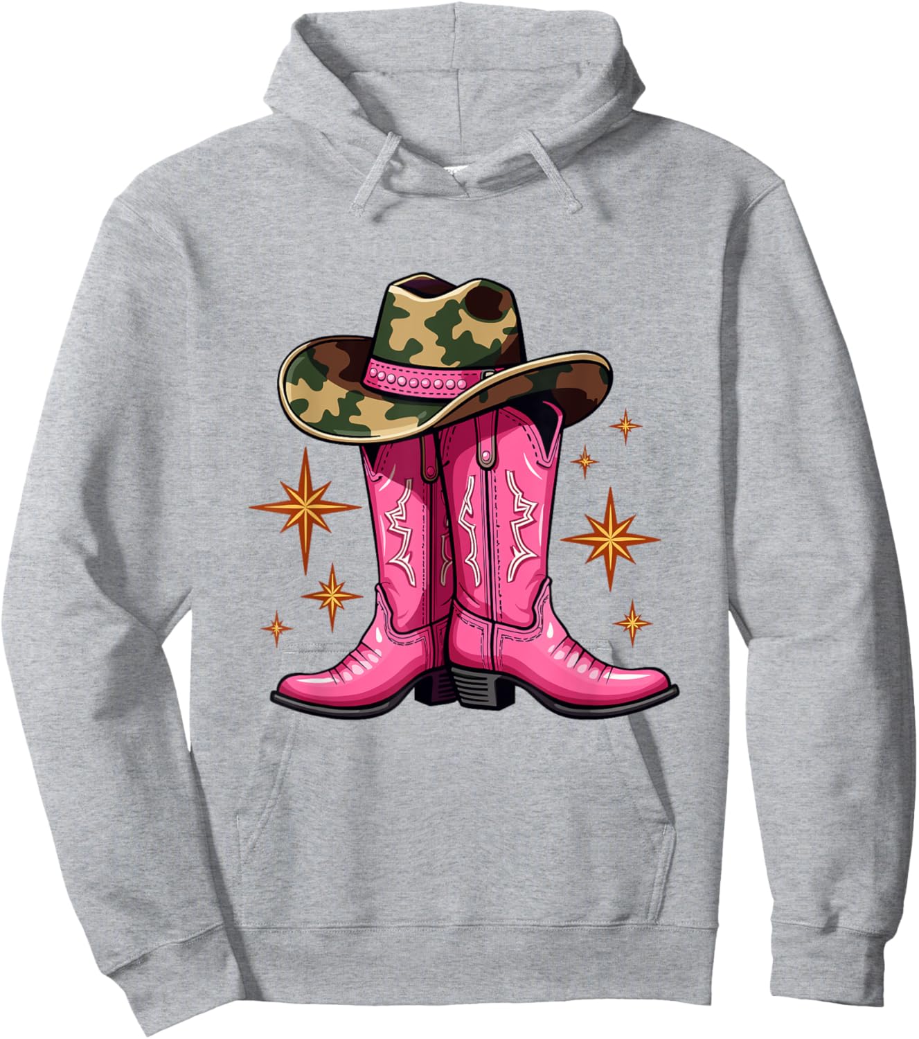 Pink Cowboy Boots & Camo Hat Country Western Hoodie - Hoodie | Ash