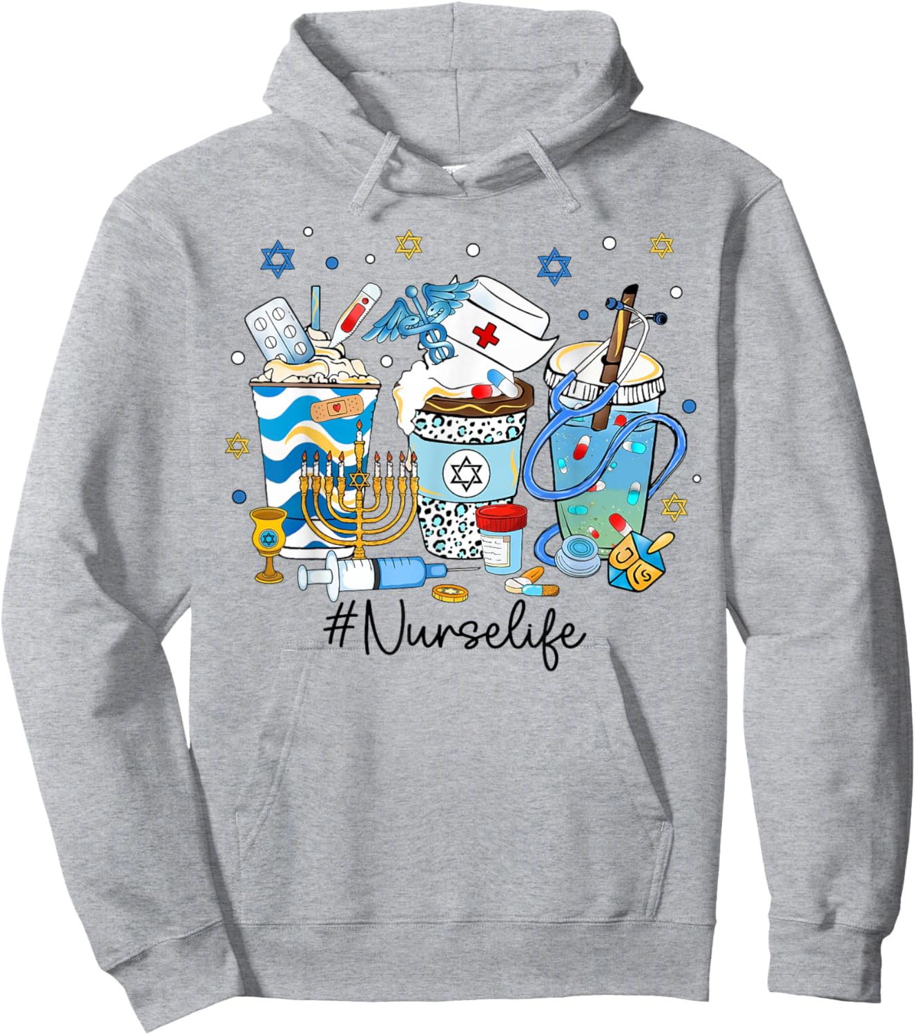 Hanukkah Nurse Life Chanukah Nursing Scrub Jewish RN Women Hoodie - Hoodie | Ash