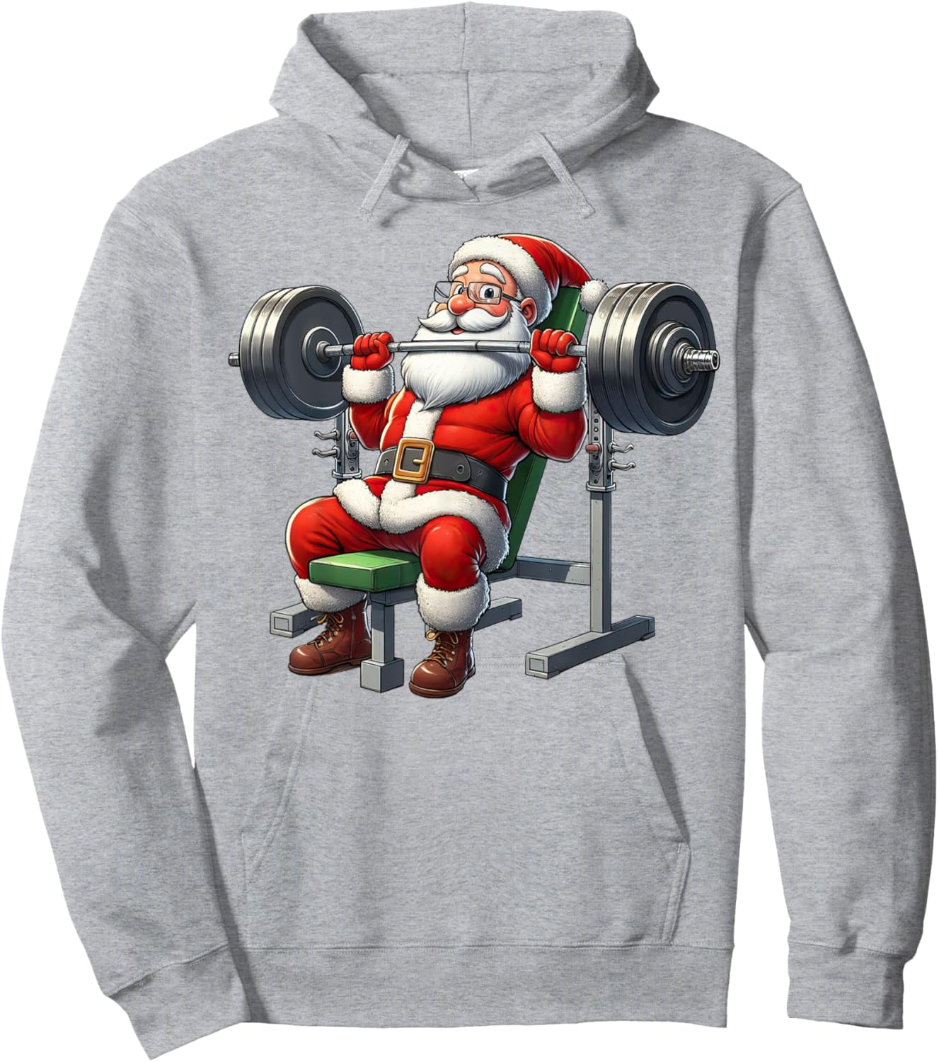 Santa Weightlifting Gym Funny Christmas Fitness Hoodie - Hoodie | Ash