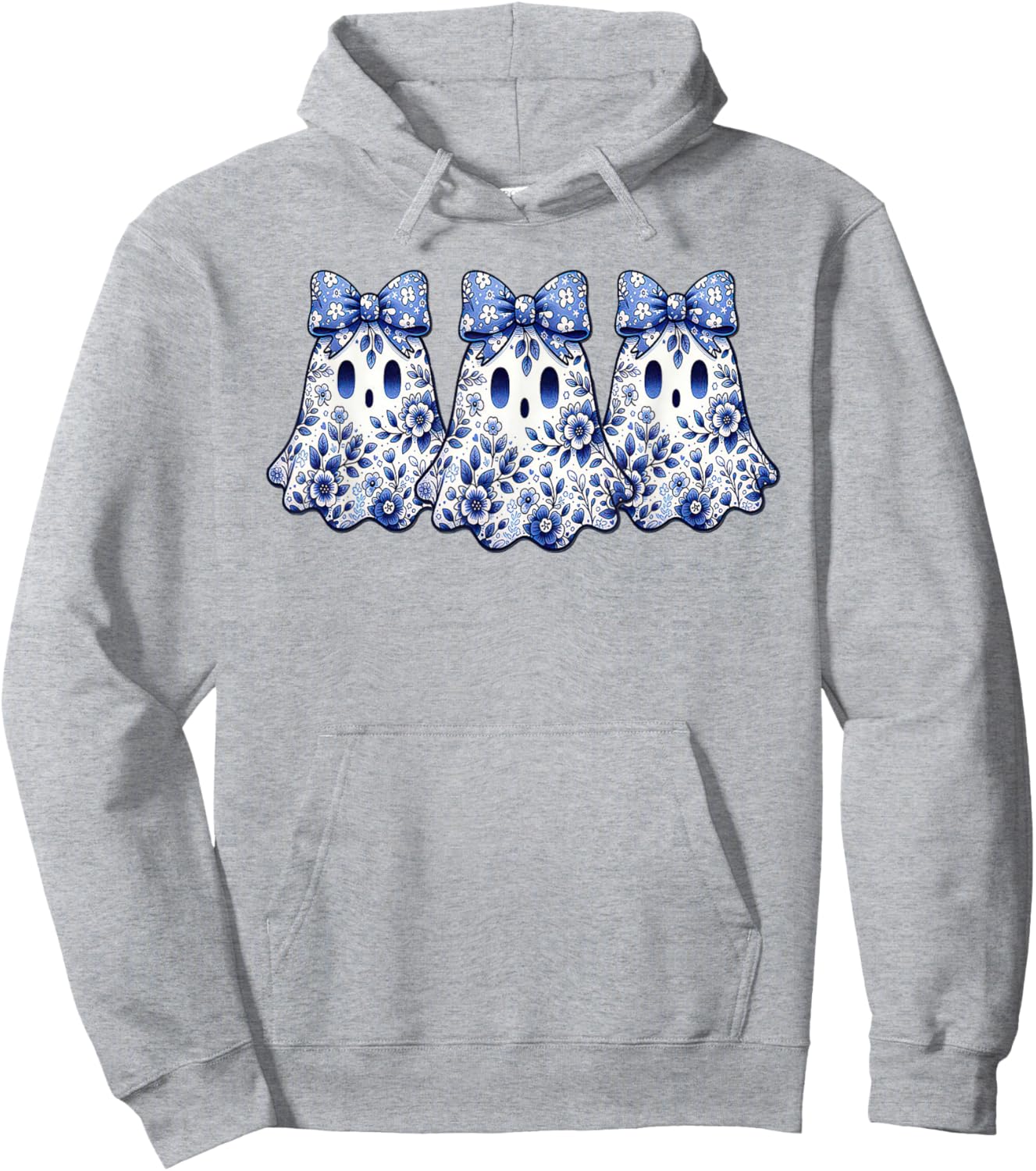 Coquette Toile Ghost Coquette Blue Floral Halloween Ghost Hoodie - Hoodie | Ash