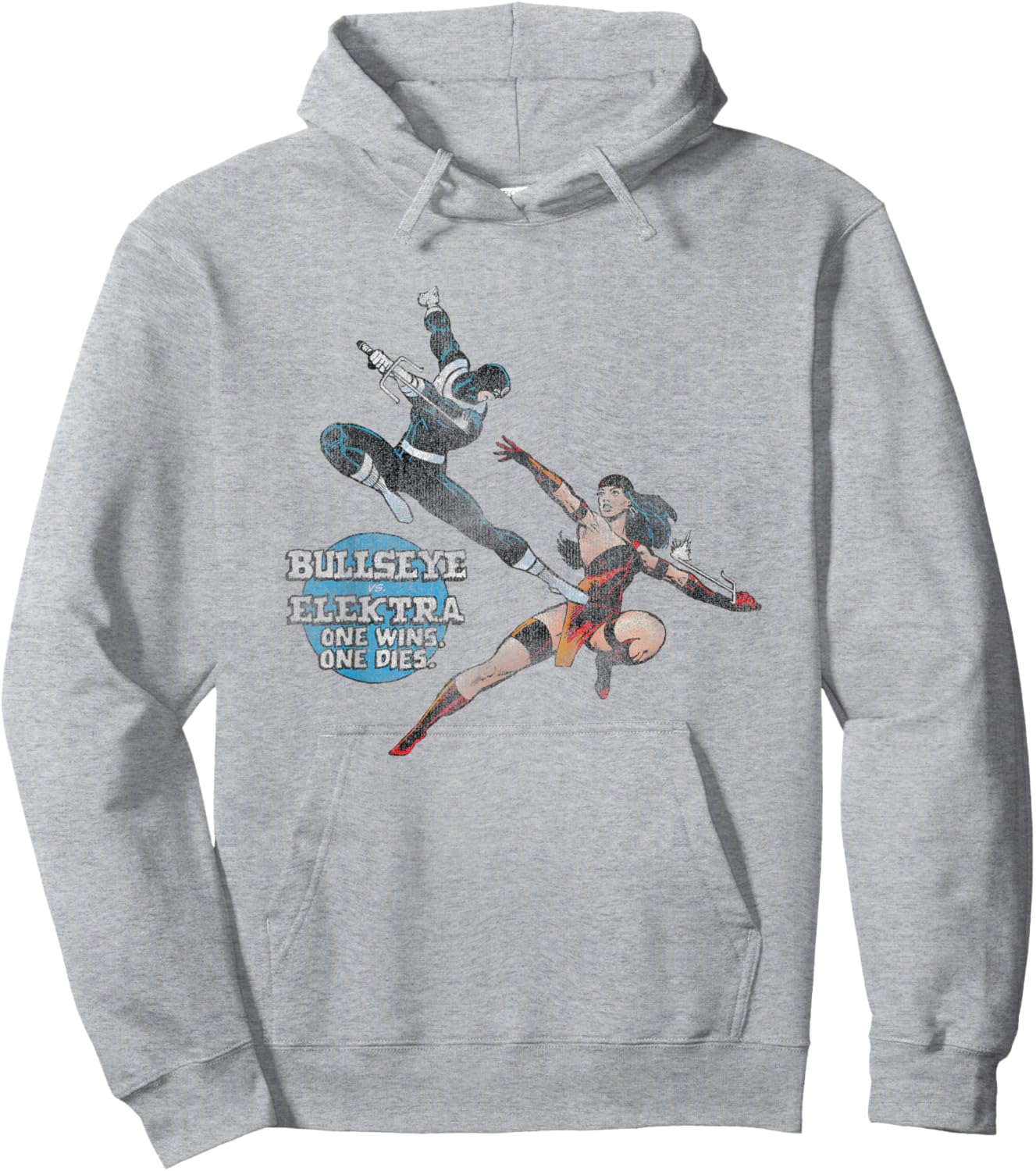 Marvel Iconic Bullseye Vs Elektra Retro Big Chest Poster Hoodie - Hoodie | Ash