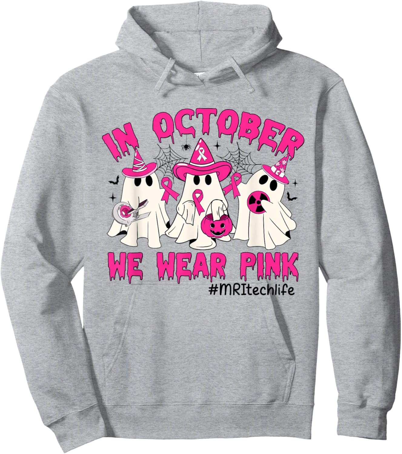 In October We Wear Pink MRI Tech Life Breast Cancer Hoodie - Hoodie | Ash