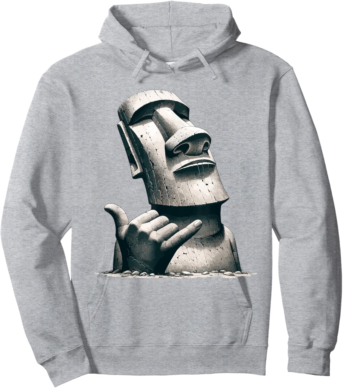 Funny Easter Island Rapa Nui Moai Statue Surfer Shaka Sign Hoodie - Hoodie | Ash