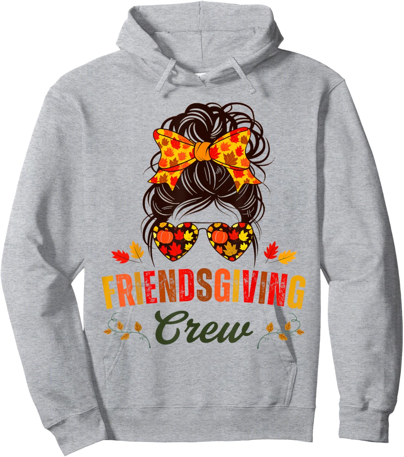 Friendsgiving Crew Fall Autumn Thanksgiving 2024 Messy Bun Hoodie - Hoodie | Ash
