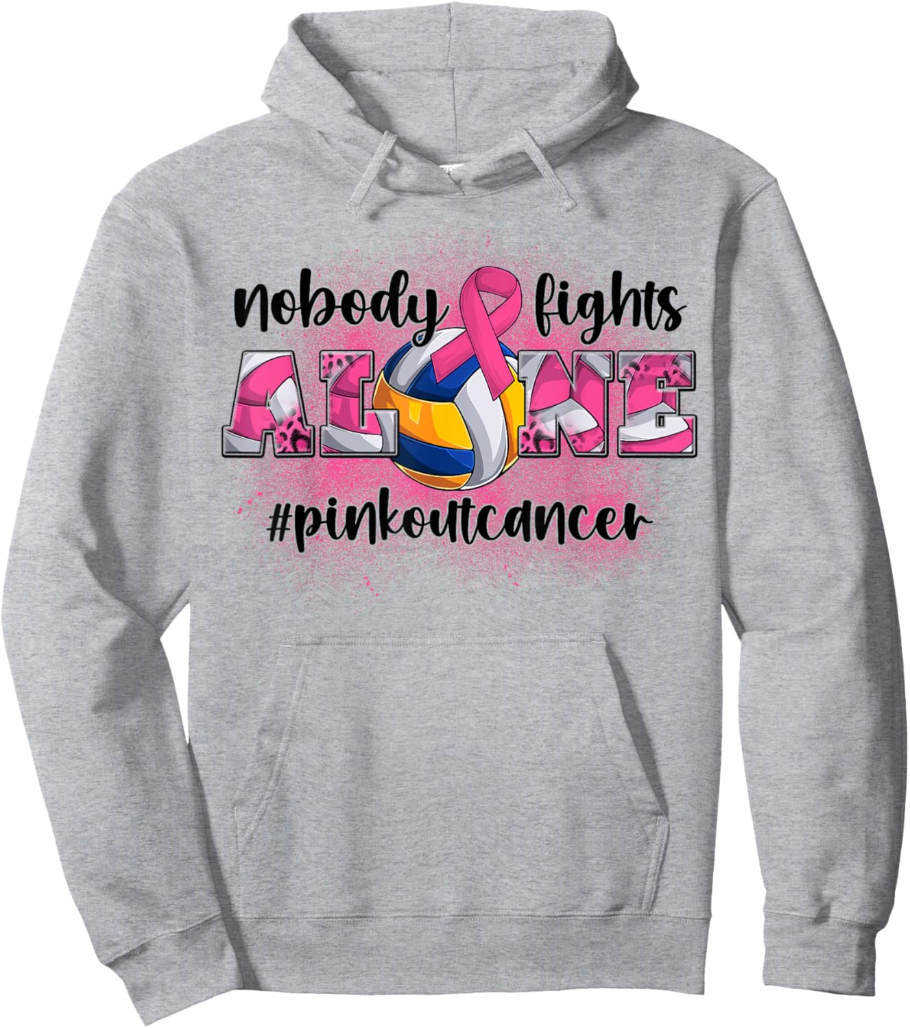 Nobody Fights Alone Pink Out Breast Cancer Volleyball Women Hoodie - Hoodie | Ash