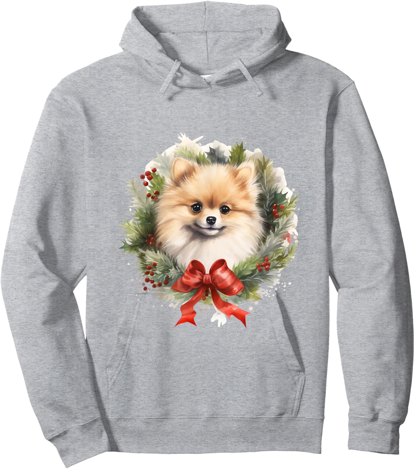 Pomeranian Christmas Wreath Decoration Xmas Pajamas Hoodie - Hoodie | Ash