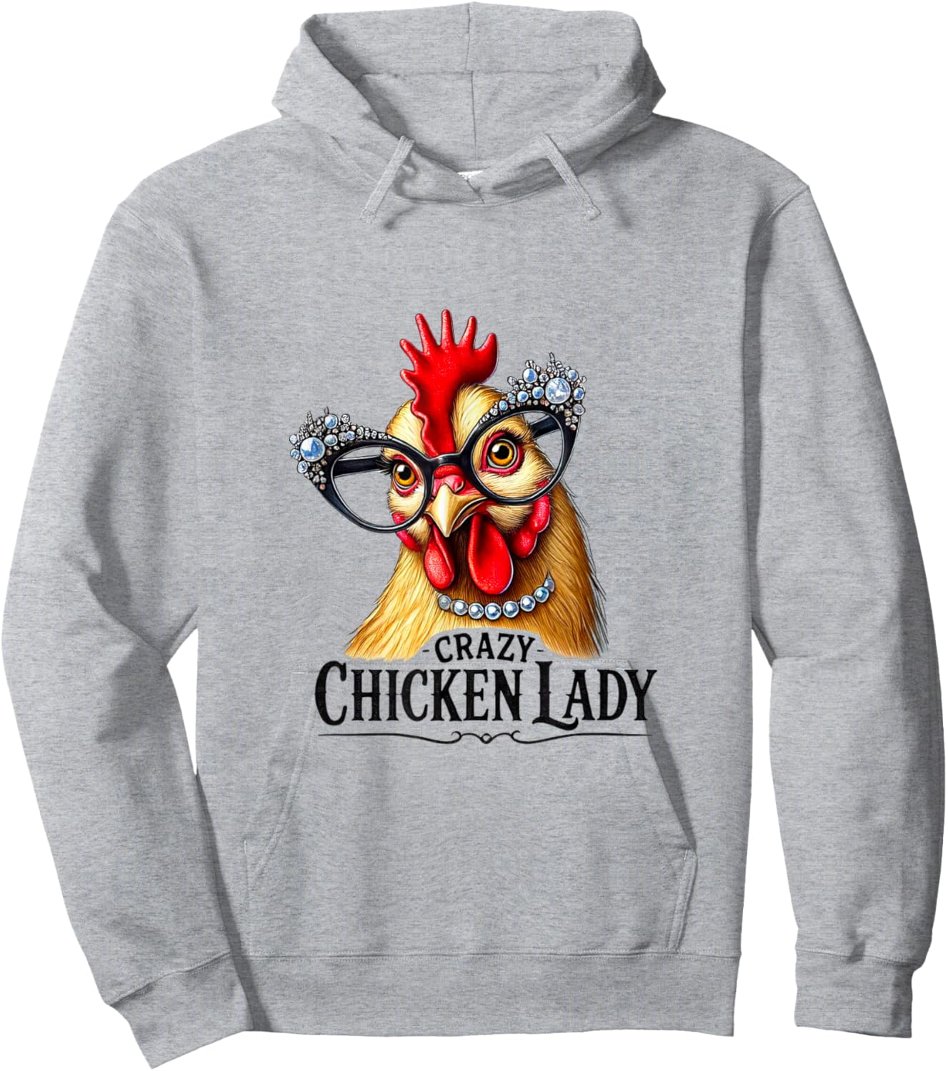 Funny Crazy Chicken Lady Wearing Glasses Hoodie - Hoodie | Ash