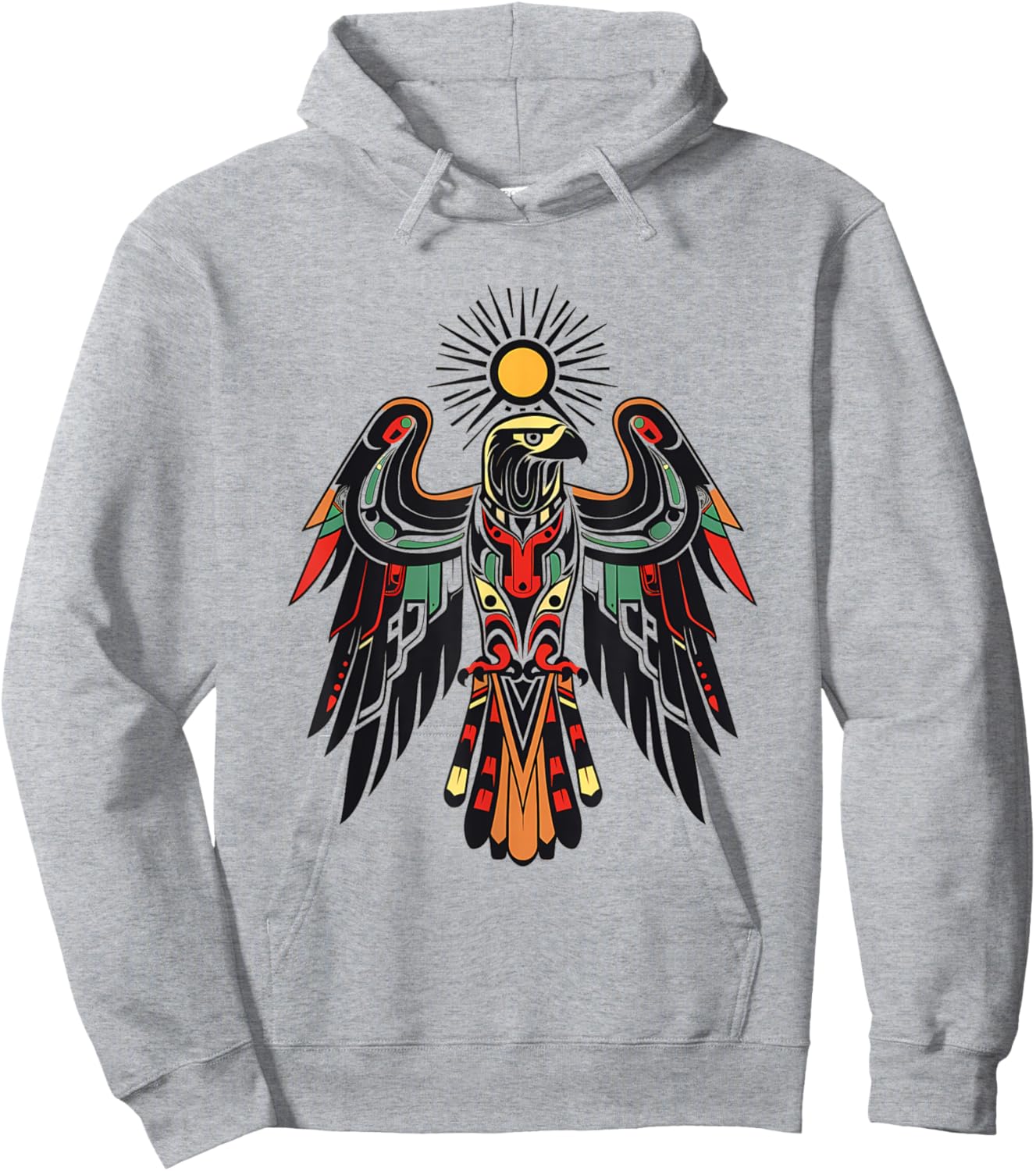 Eagle Tribal Art Shop Thunderbird Eagle Native American Tribal Art , -Adults & Kids, Grey, Small, Short Sleeve Hoodie - Hoodie | Ash