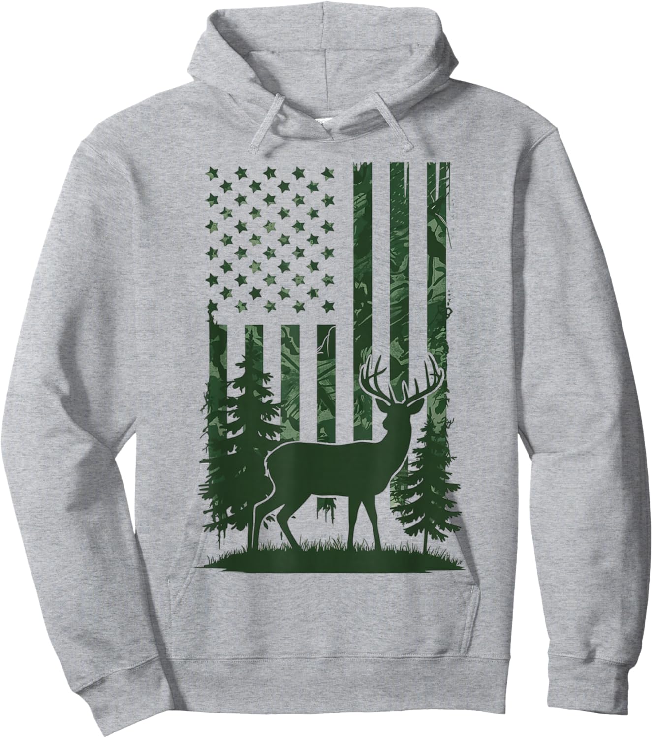 Deer Hunting Camo American Flag Nature Background USA Flag Hoodie - Hoodie | Ash