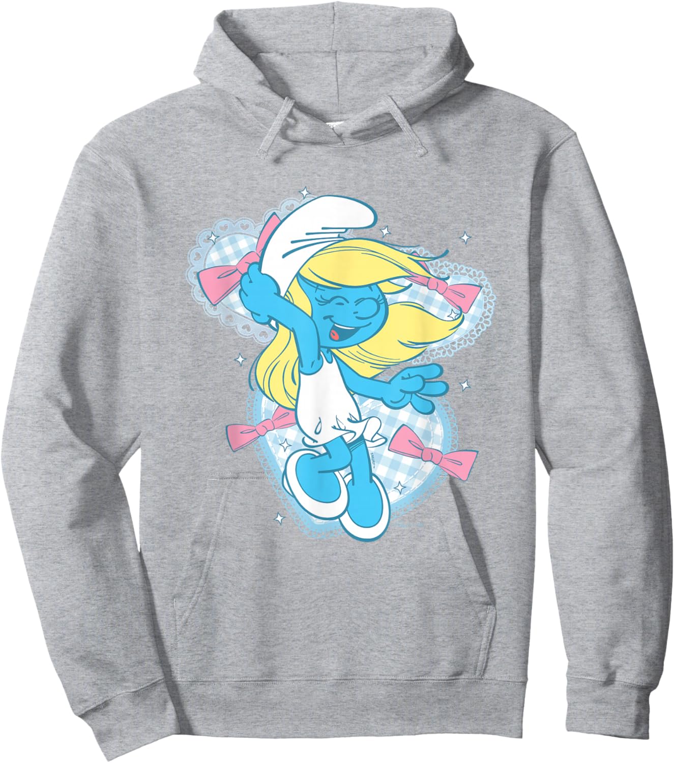 The Smurfs Cute Coquette Smurfette Pastel Color Chest Logo Hoodie - Hoodie | Ash
