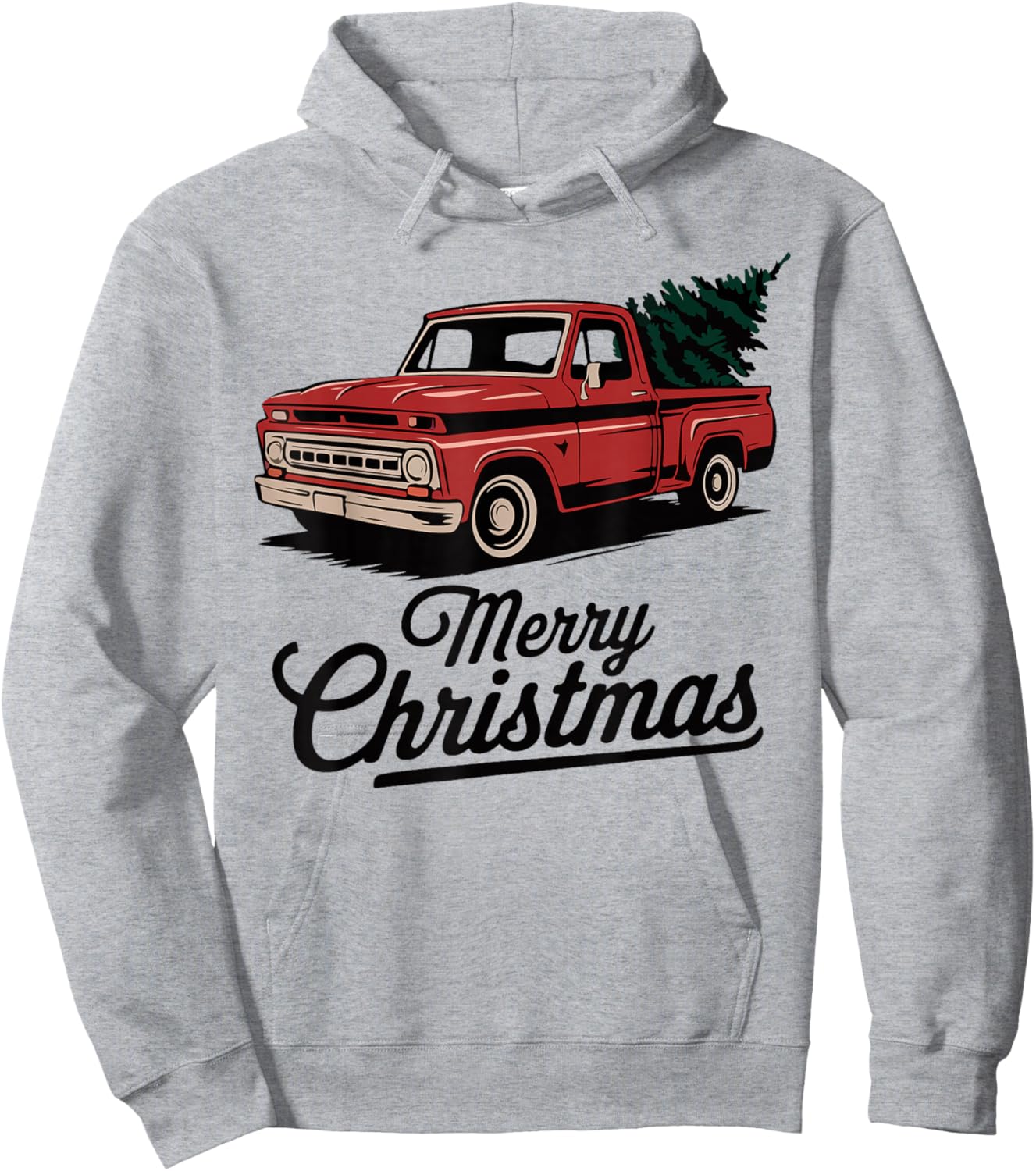 Red Pickup Truck Christmas Tree Vintage Christmas Men Women Hoodie - Hoodie | Ash