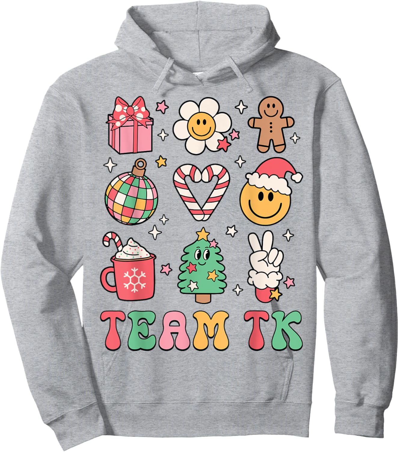 Team TK Teacher Christmas Groovy Smile Face Girl Boy Kid TK Hoodie - Hoodie | Ash
