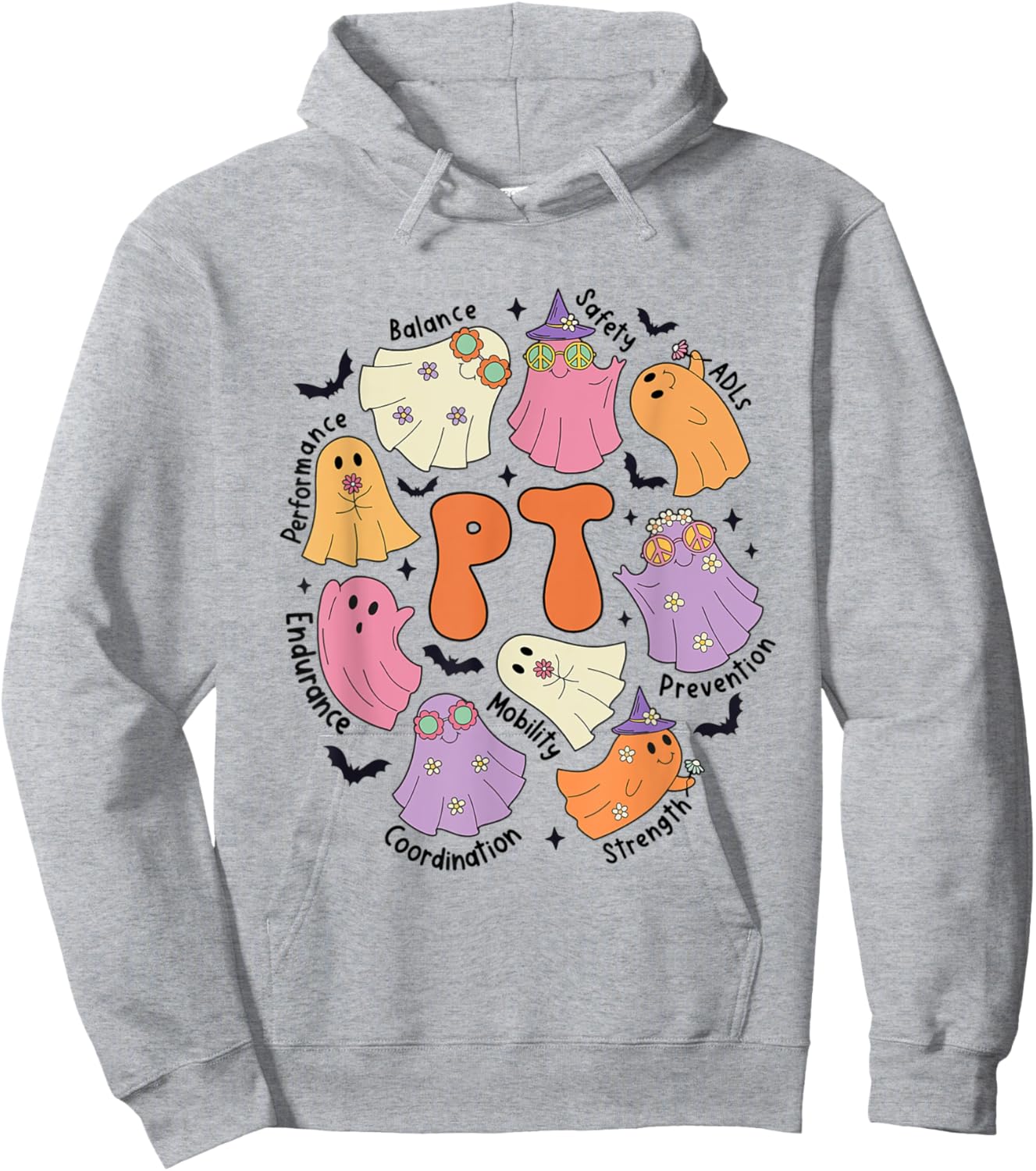 Pediatric PT Halloween Ghost Spooky Physical Therapy Team Hoodie - Hoodie | Ash