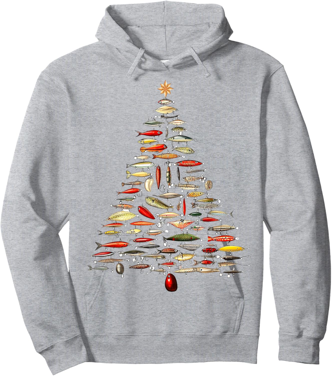Fishing Lure Christmas Tree Fish Fly Fisherman Ocean Sport Hoodie - Hoodie | Ash