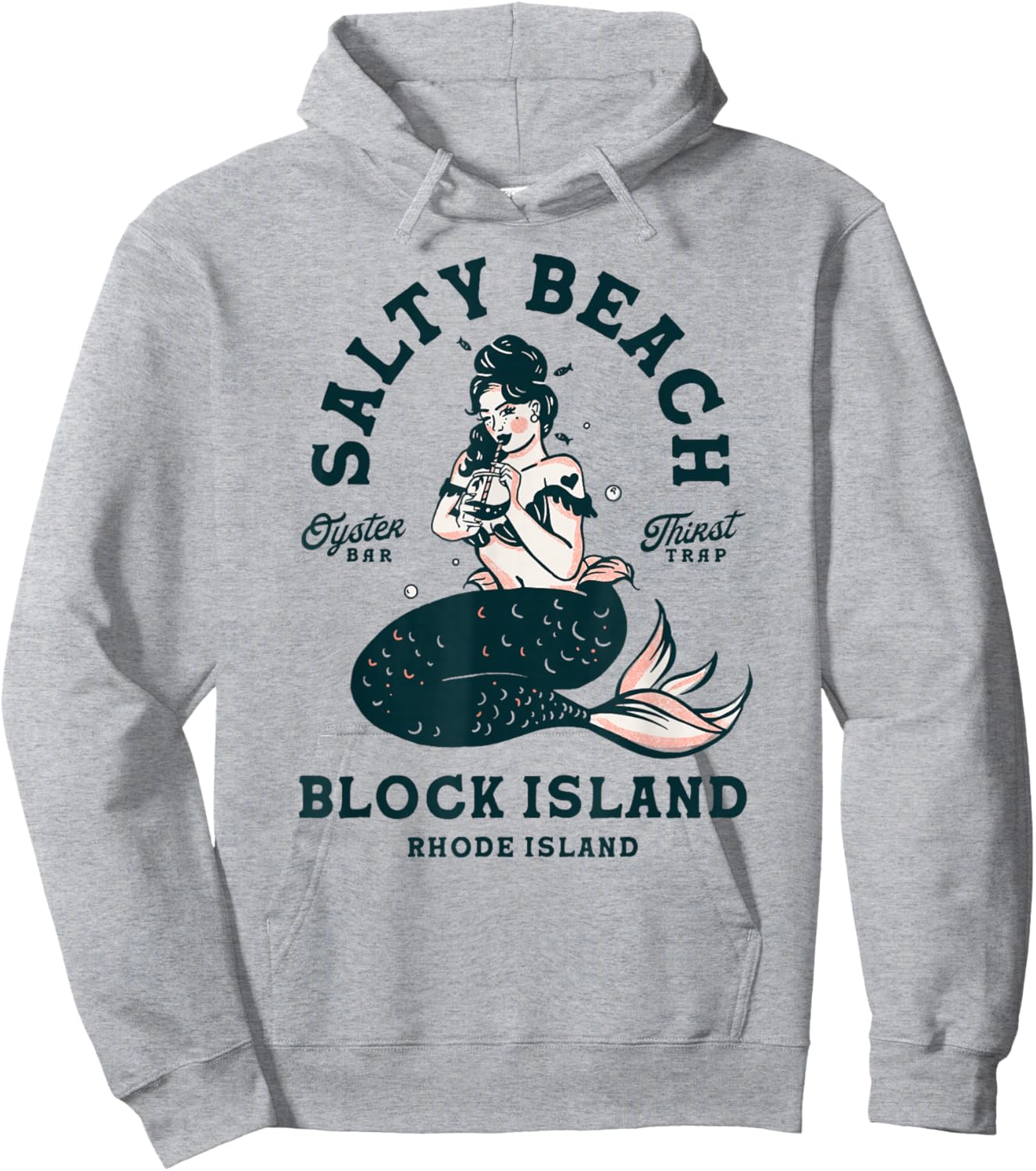 Block Island Rhode Island Oyster Bar: Pin Up Mermaid Seafood Hoodie - Hoodie | Ash