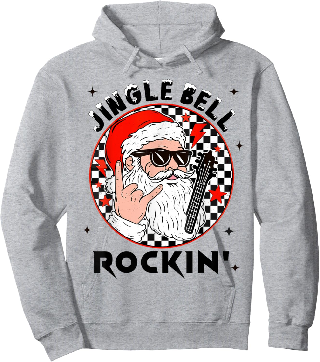 Groovy Jingle Bell Rockin' Christmas Santa Electric Guitar Hoodie - Hoodie | Ash
