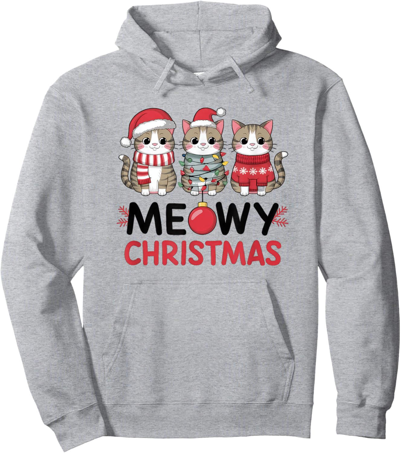 Meowy Christmas Cute Cat Merry Xmas Holiday Graphic Men Women Kids Hoodie - Hoodie | Ash