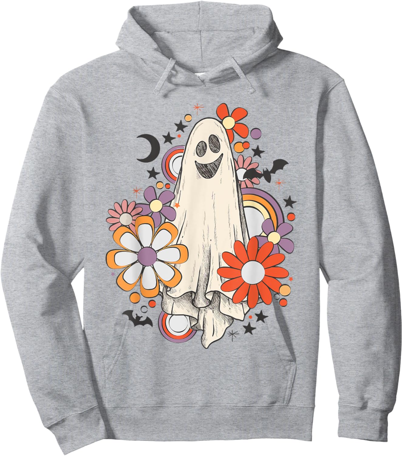 Retro Vintage Ghost Floral Pumpkin Halloween Girls Hoodie - Hoodie | Ash