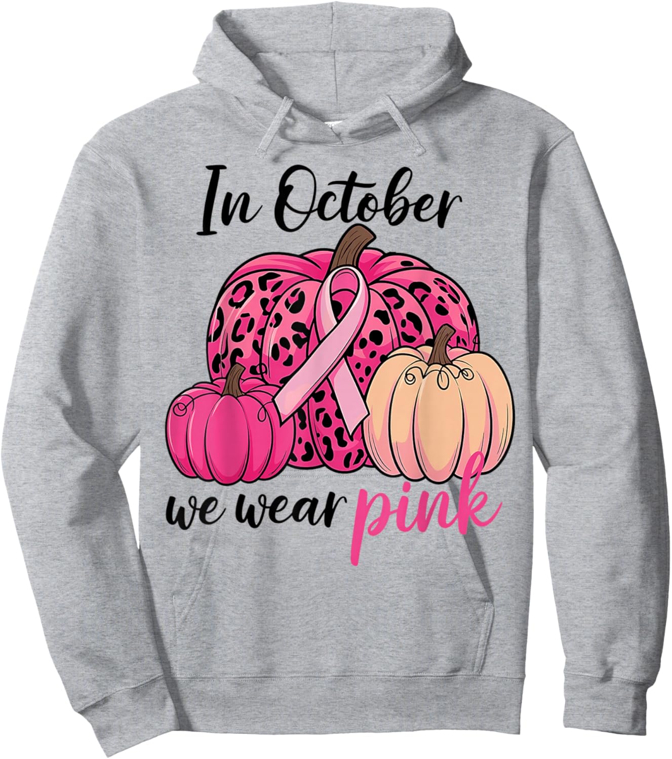 In October We Wear Pink Pumpkin Leopard Breast Cancer Hoodie - Hoodie | Ash