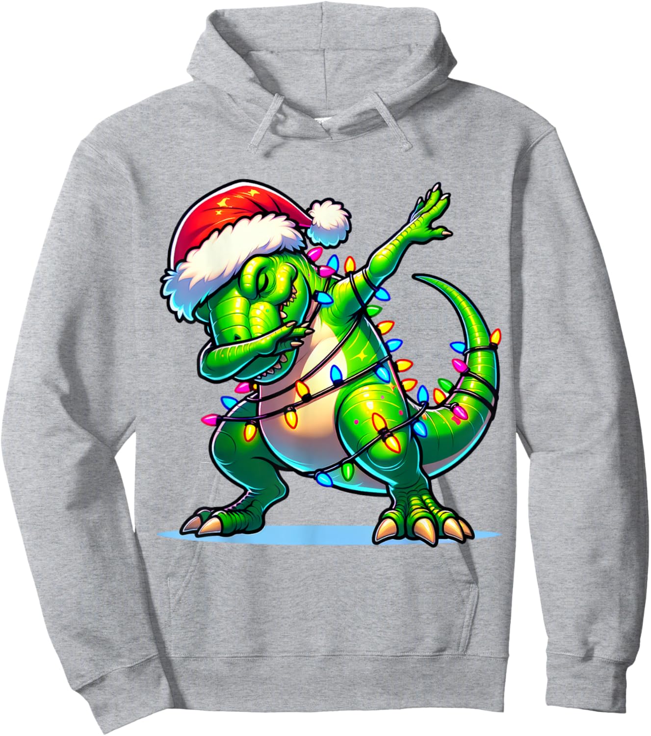 Christmas Dinosaur Boys Dabbing T Rex Santa Xmas Funny Hoodie - Hoodie | Ash
